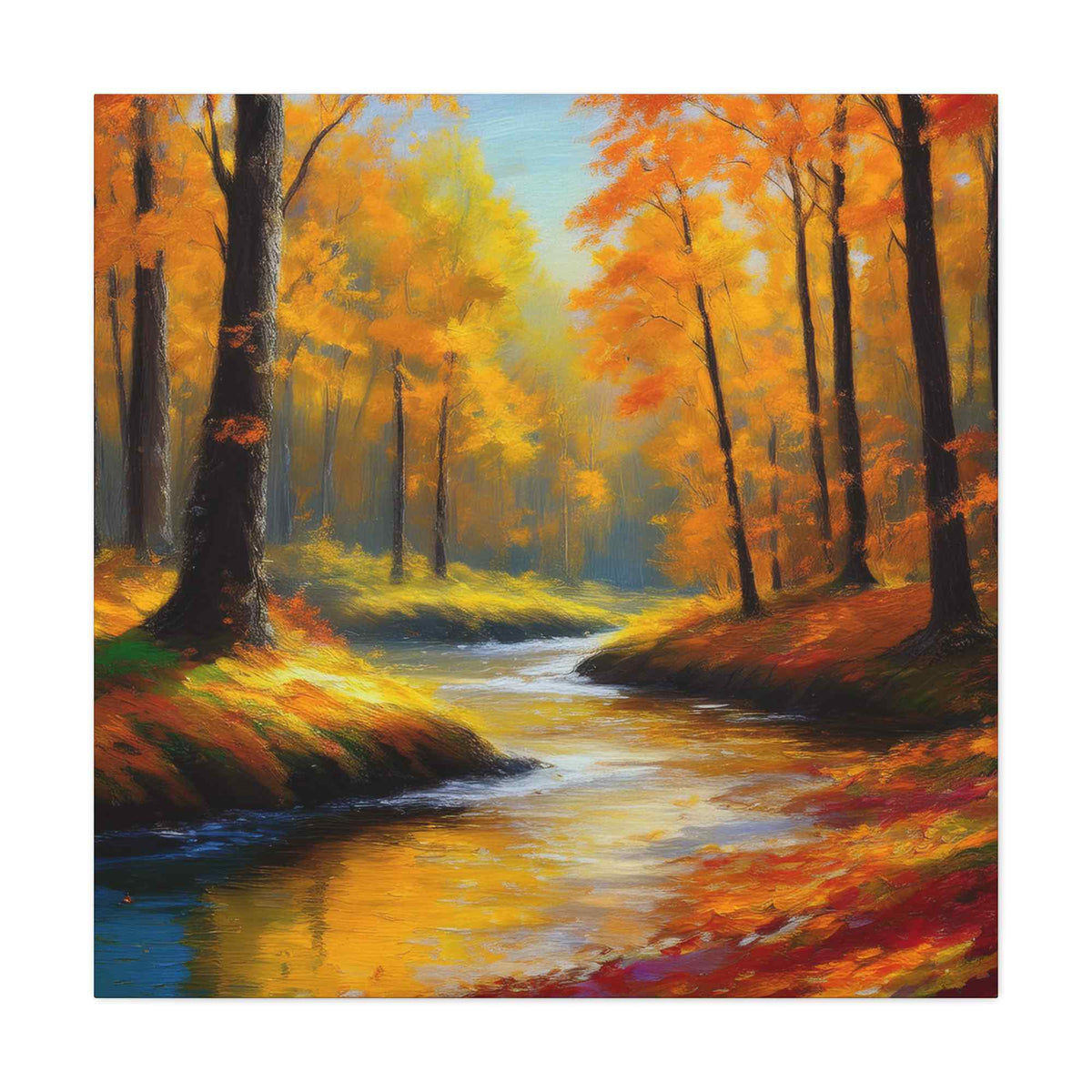 Fall Forest Print Canvas, Oil Paint Print 20x20, 24x24, 30x30, 32x32, 36x36 Art Design Print Pine-Wood Inner Frame MC-99