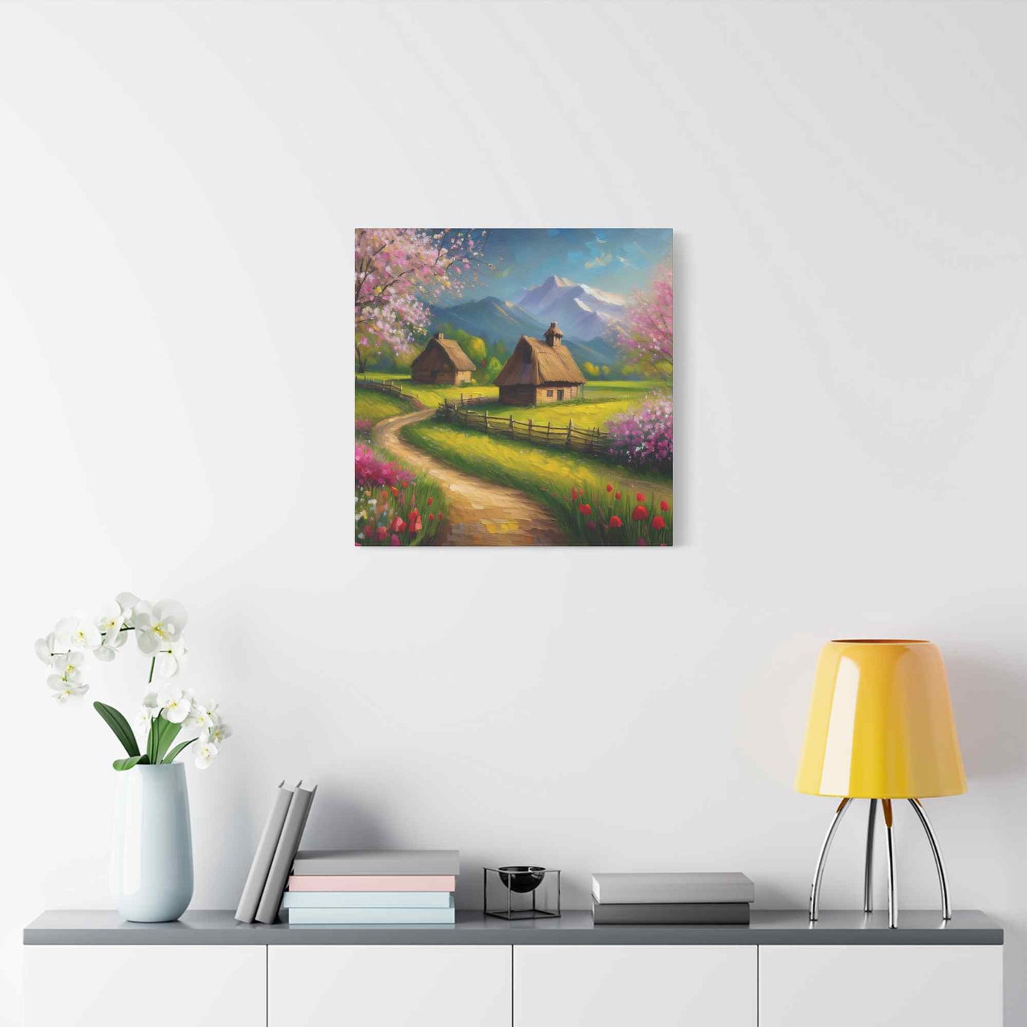 Countryside Spring Print Canvas, Oil Paint Print 20x20, 24x24, 30x30, 32x32, 36x36 Art Design Pine-Wood Inner Frame MC-108