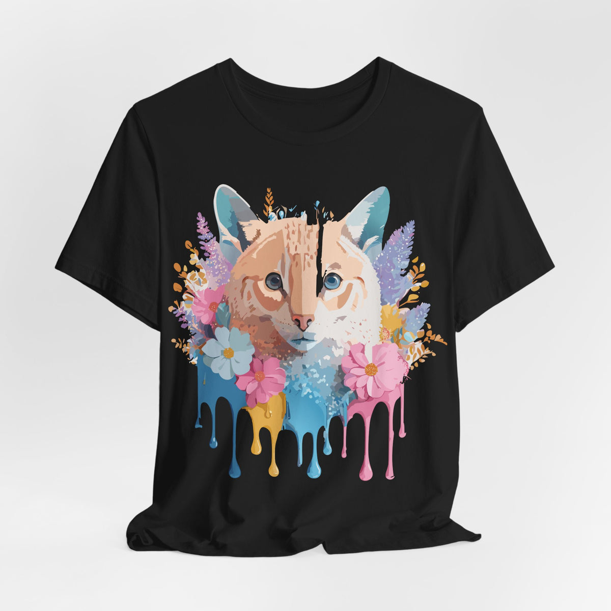 Cat Graphic Unisex Cotton Bella+Canvas Tee with Art Animal Design e104