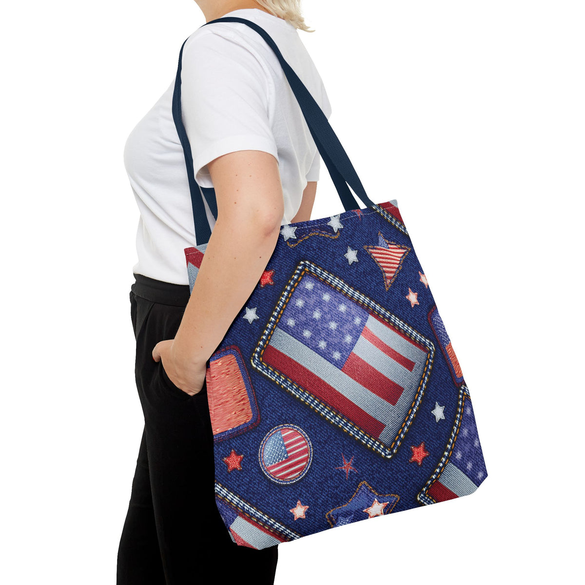 4th of July Graphic Denim Fabric Imitation Print Unisex Canvas Bag Poly Spun 3 Sizes Tote Bag 200-6