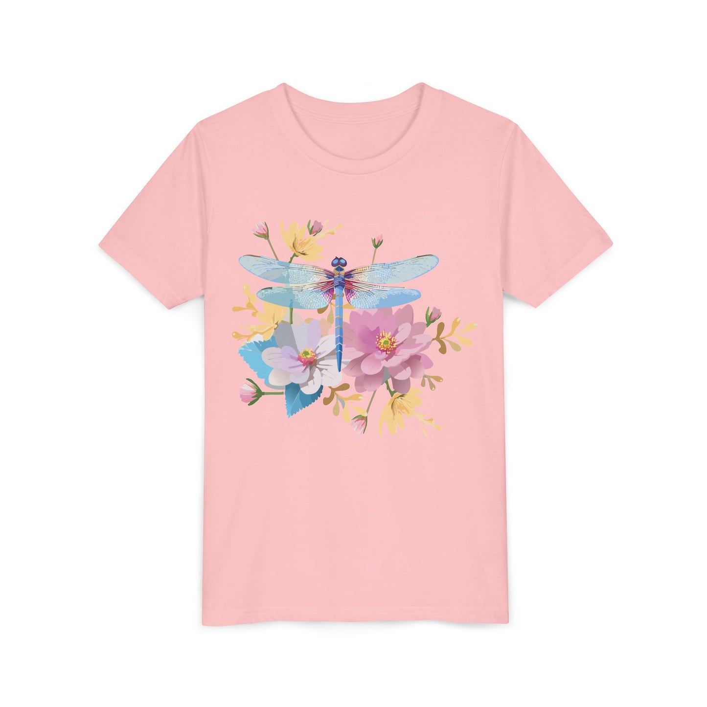 Dragonfly Blossom Youth Tee - Colorful Short Sleeve T-Shirt for Spring Celebrations (9-14)