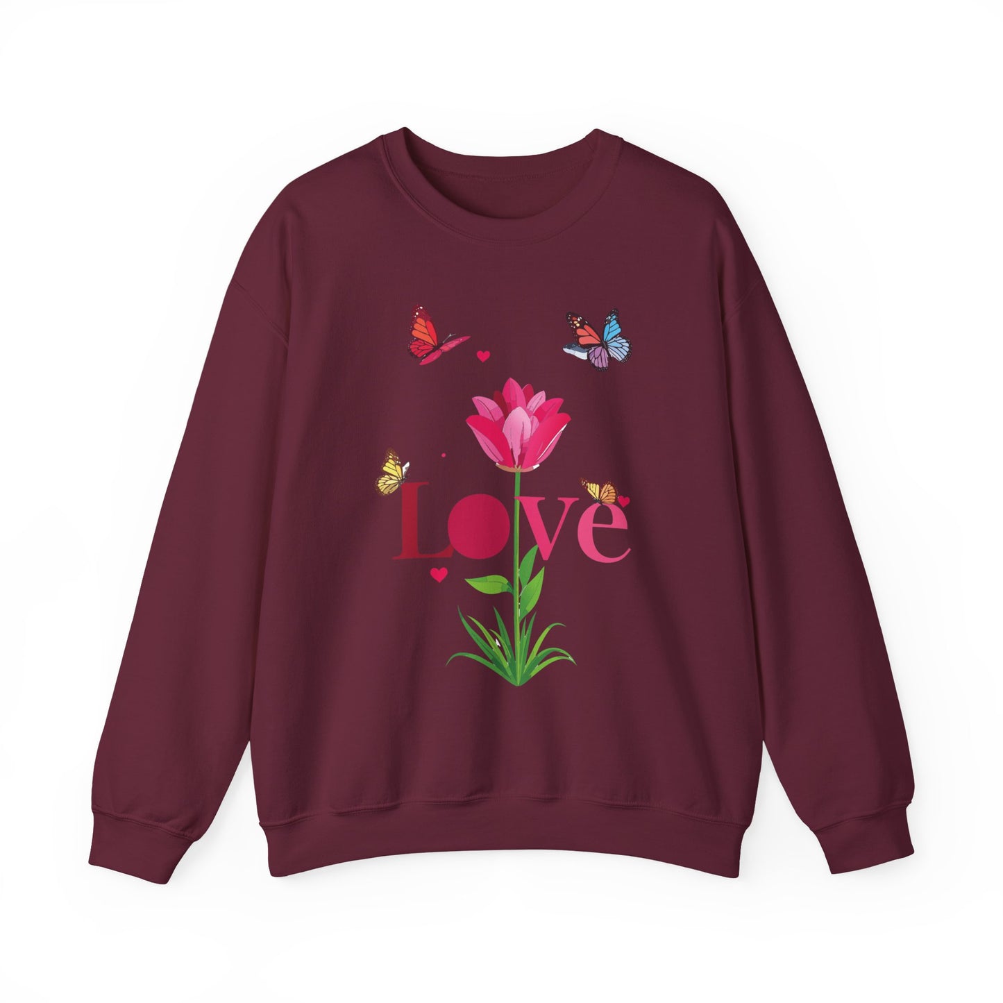 Unisex Floral Love Sweatshirt, Love Floral Sweatshirt, Floral Butterfly Sweatshirt, 50/50 Cotton-Poly Valentine's Day Sweatshirt 02