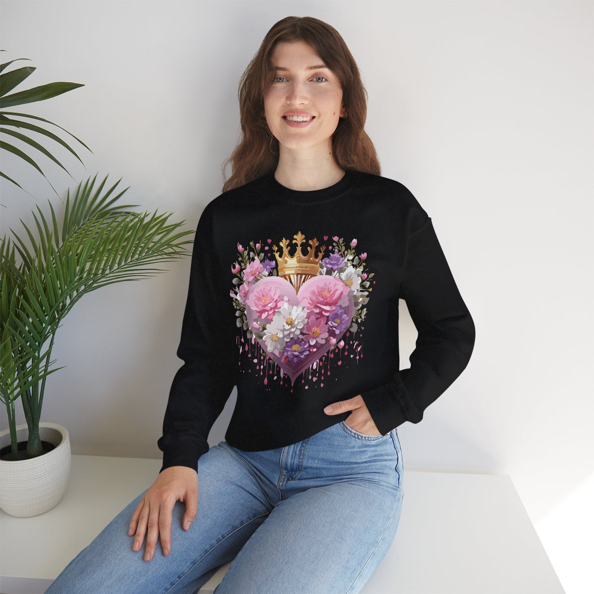 Floral Heart Love Graphic Valentine's Day Sweatshirt Unisex 50/50 Cotton-Poly Sweatshirt w20