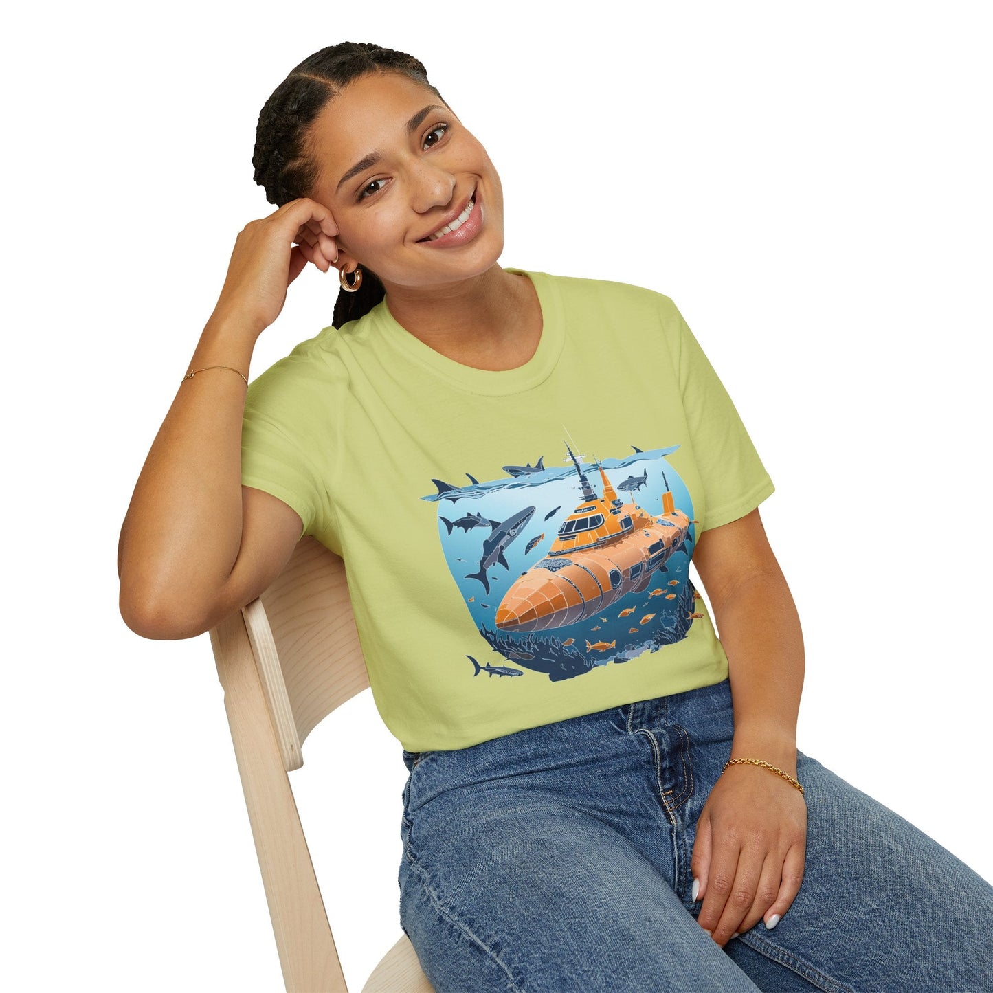Ocean Graphic Tee Shirt Unisex Softstyle 64000 Gildan Lightweight Breathable Ocean Design U Boat