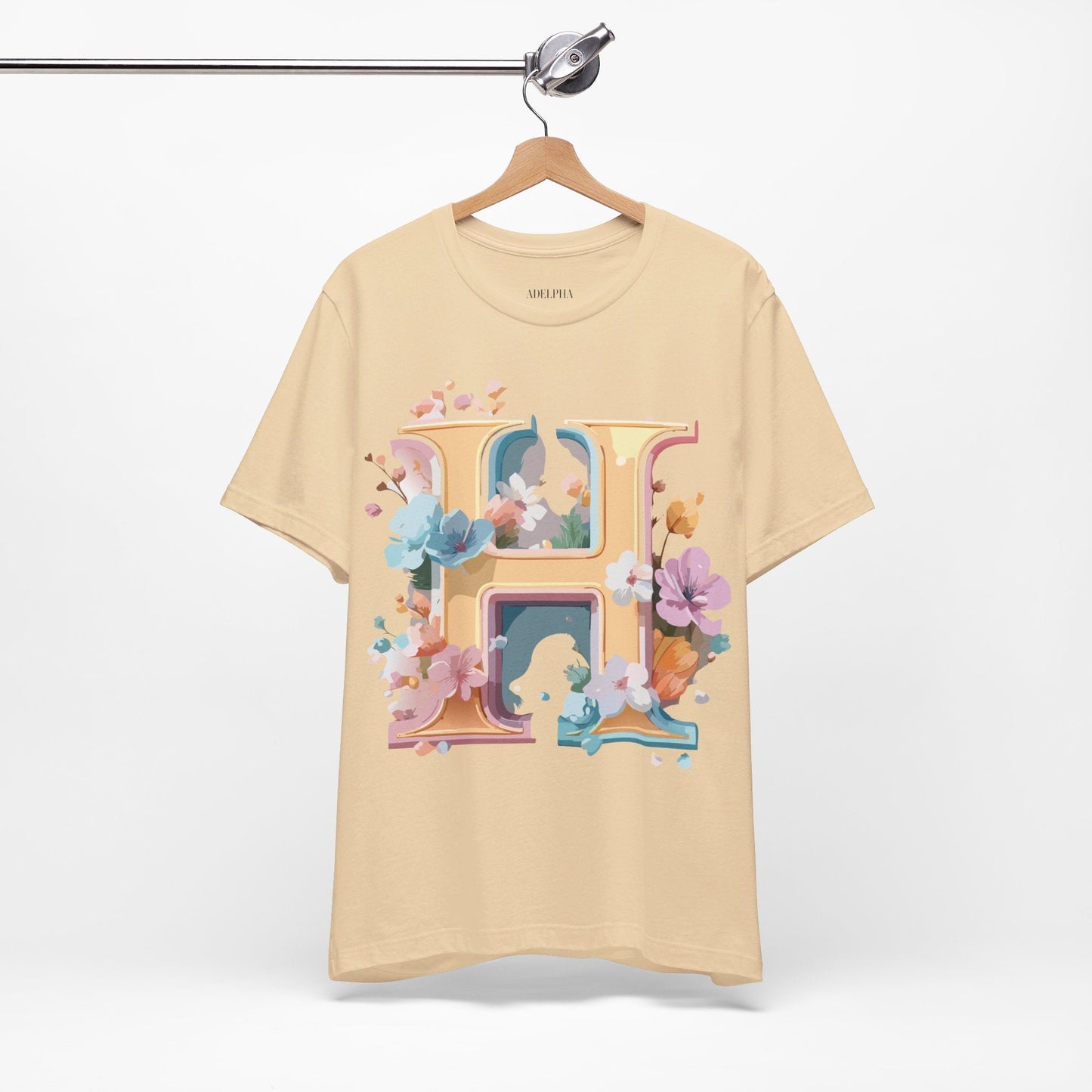 Adelpha Letter H Graphic Tee Unisex Jersey Short Sleeve Vintage Inspired Art Design Shirt