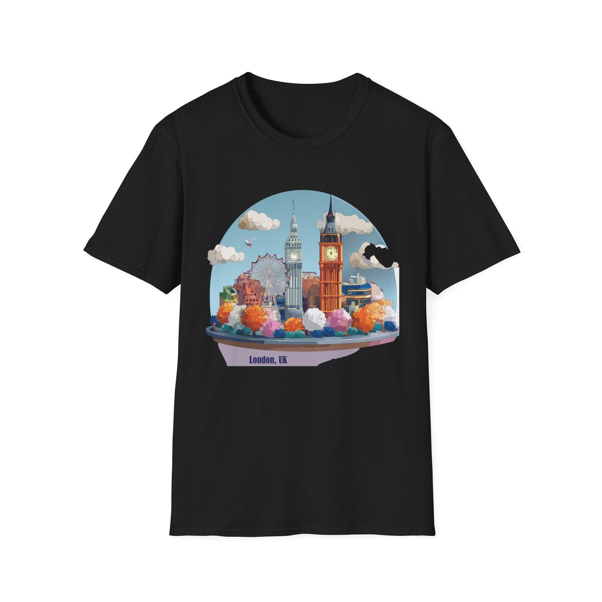 London Skyline illustration T-Shirt | Big Ben, London Eye, cityscape