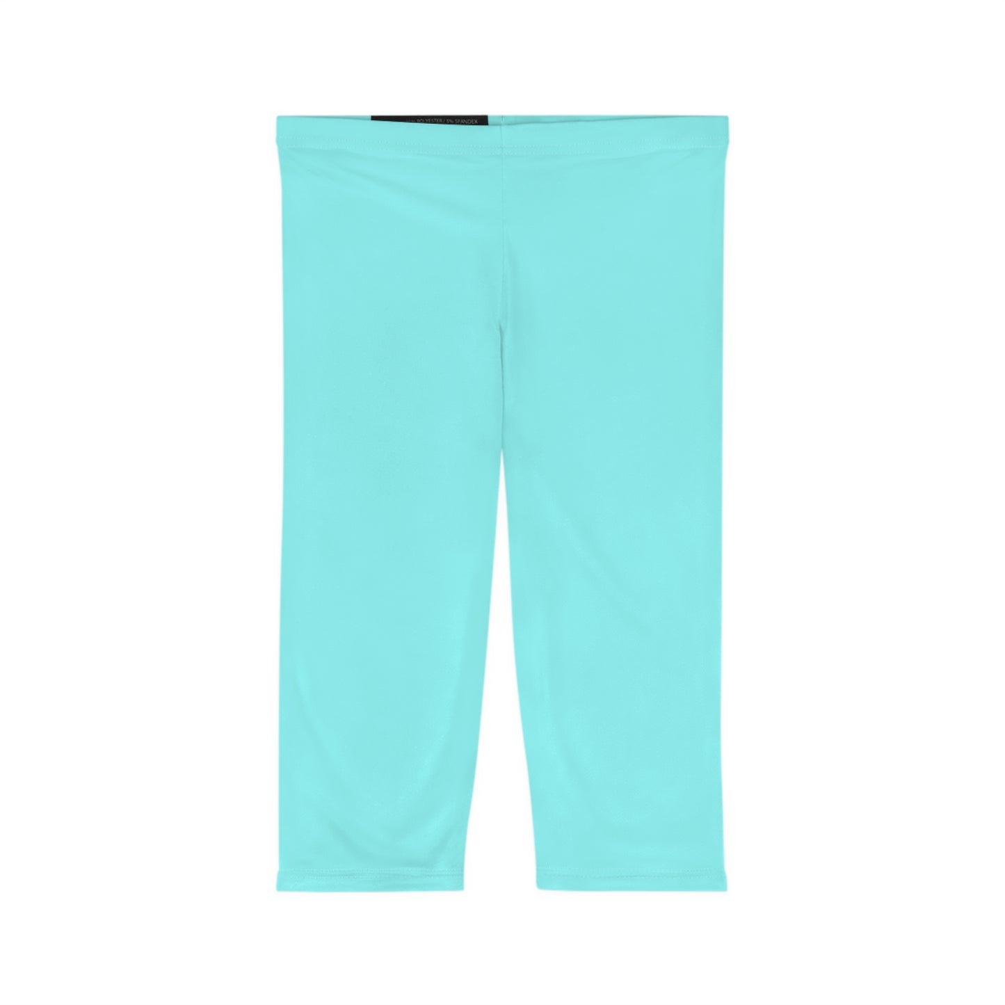 Pale Cyan Blue Color Women's Brushed Suede Poly Span Casual Capri Leggings XS-2XL