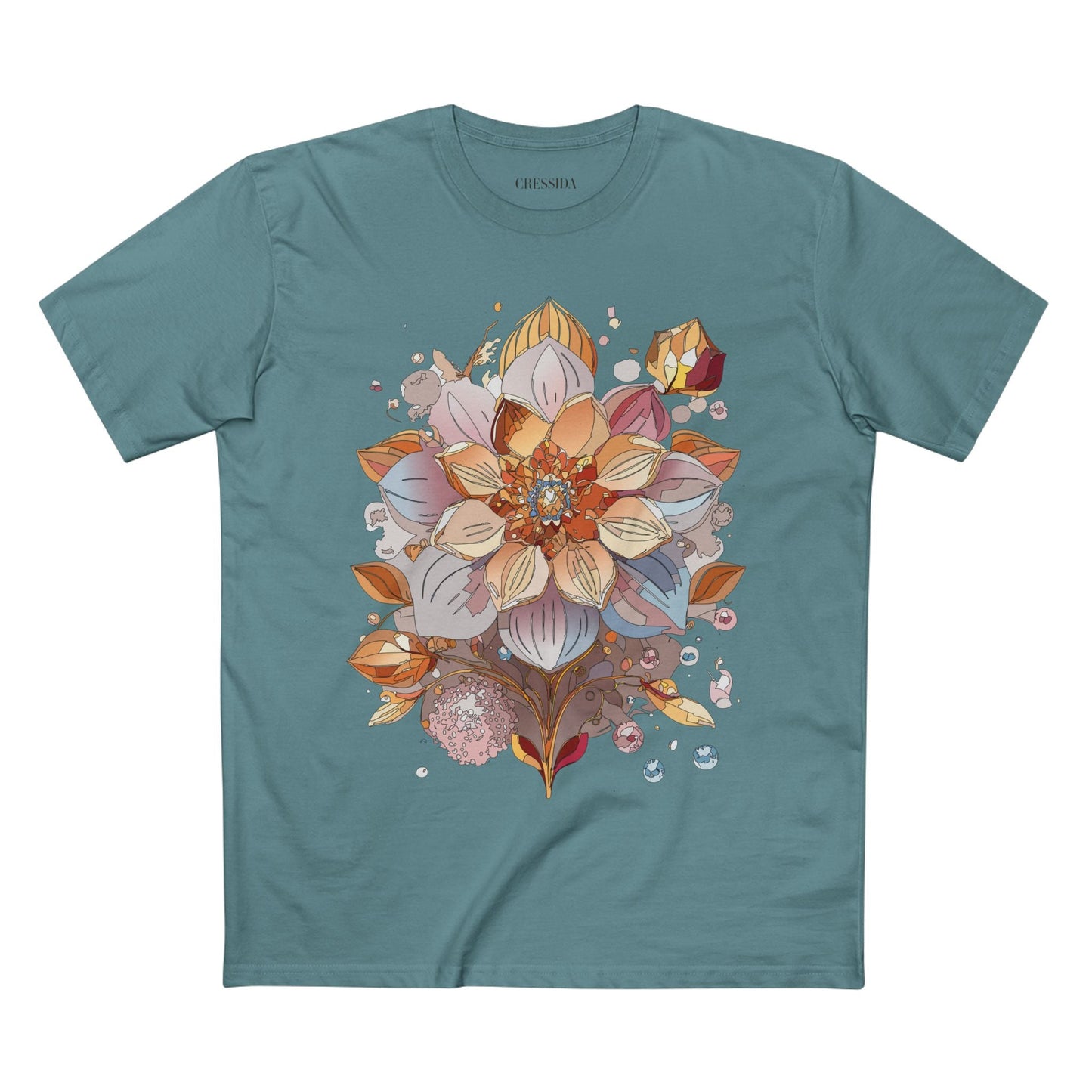 Floral Graphic T-Shirt Unisex 100 Cotton Art Design with Antique Flowers Tee 5