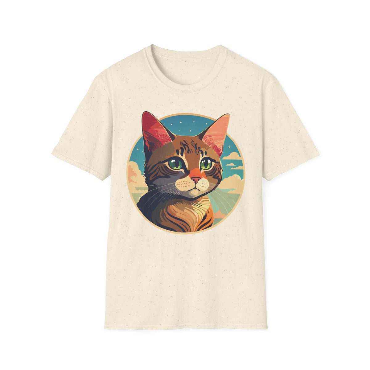 Retro Sunset Tabby Cat T-Shirt | Vintage Cat Portrait, Nautical Sky