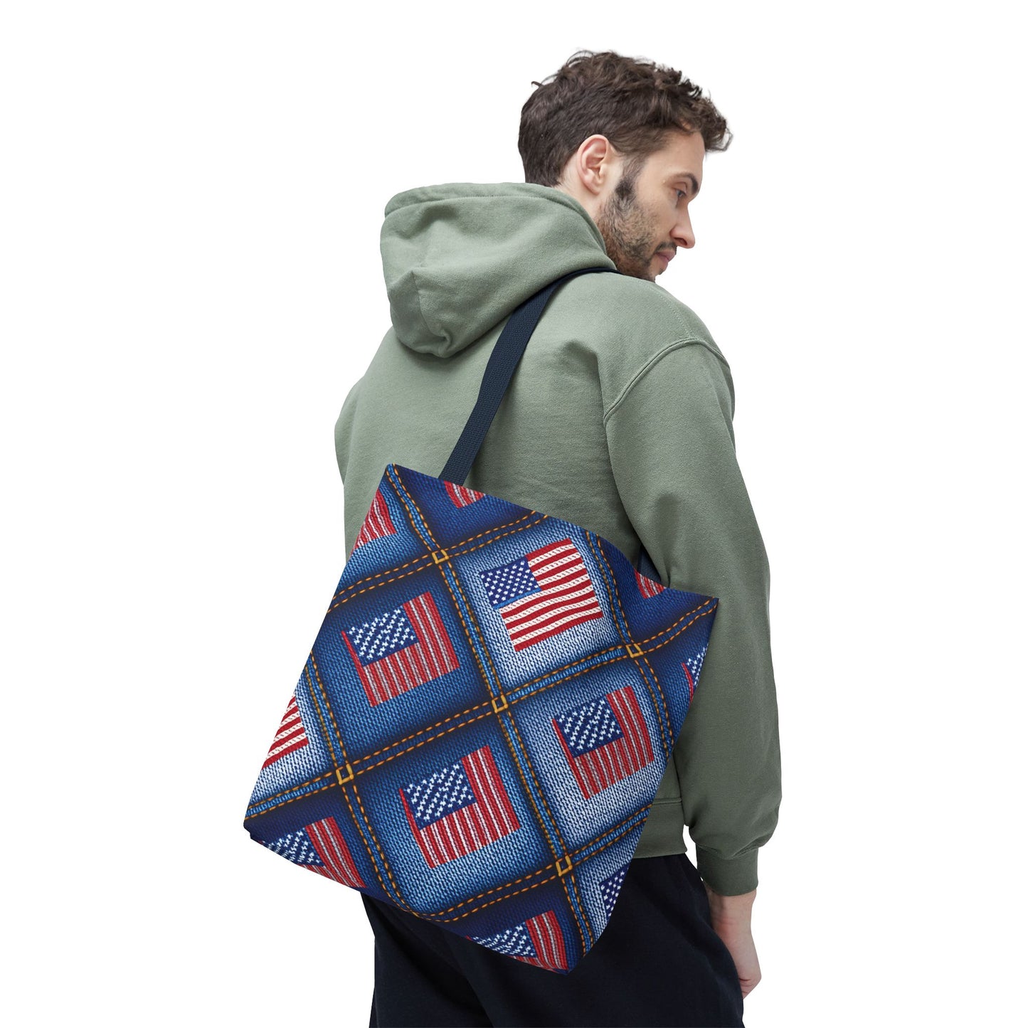 4th of July Graphic Denim Fabric Imitation Print Unisex Canvas Bag Poly Spun 3 Sizes Tote Bag 200-21