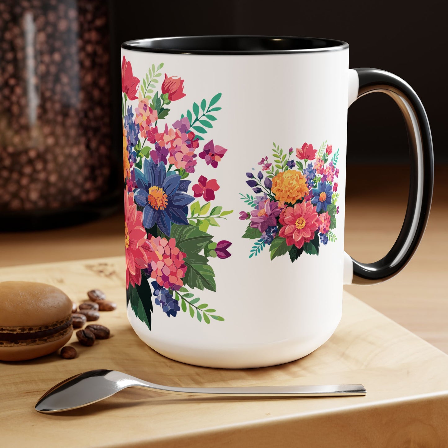 Tazas de café de dos tonos con flores
