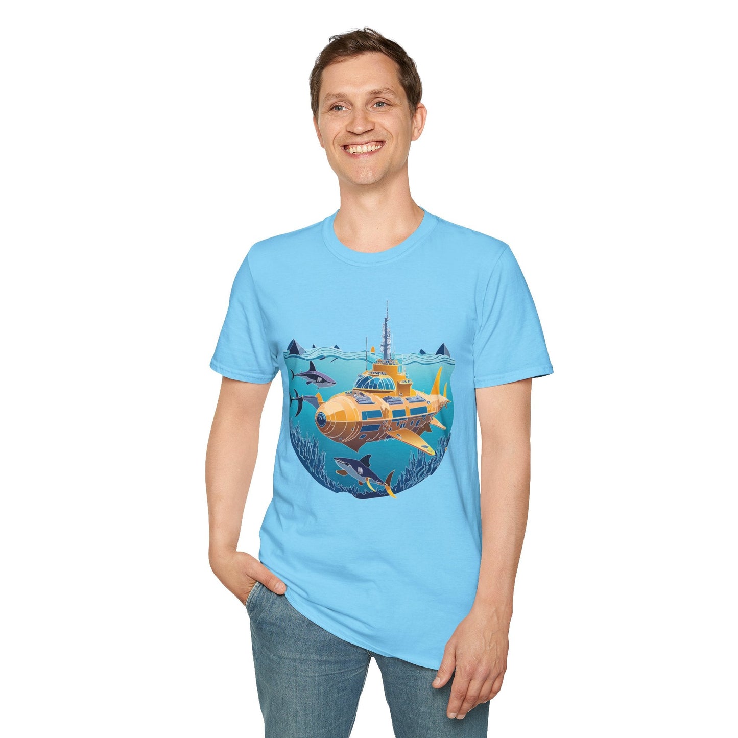 Ocean Tee Shirt Unisex Gildan Softstyle 64000 Ocean Theme Tee With U Boat Design