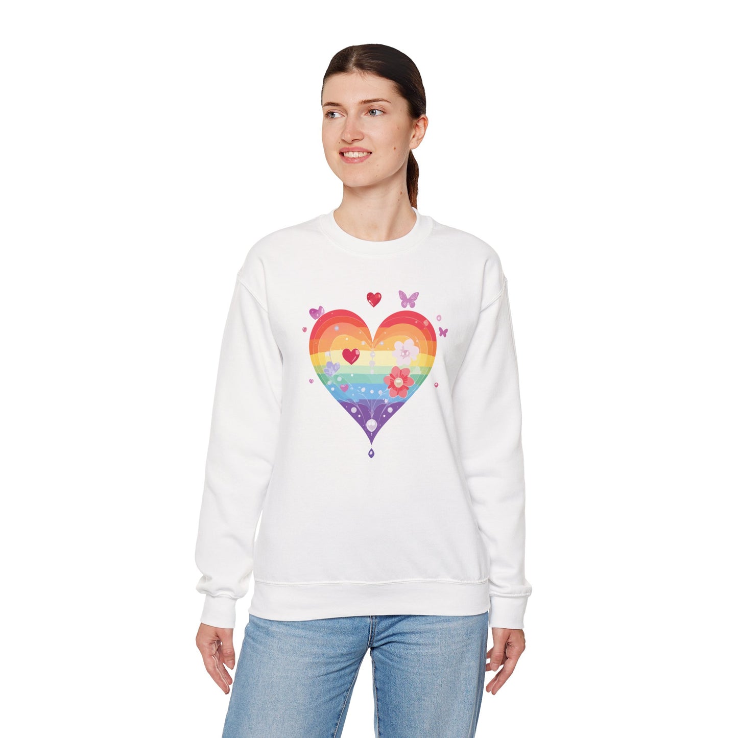 Rainbow Heart Sweatshirt, Floral Heart Sweatshirt, Floral Love Sweatshirt, Valentine's Day Sweatshirt, Rainbow Heart Floral Sweatshirt 115