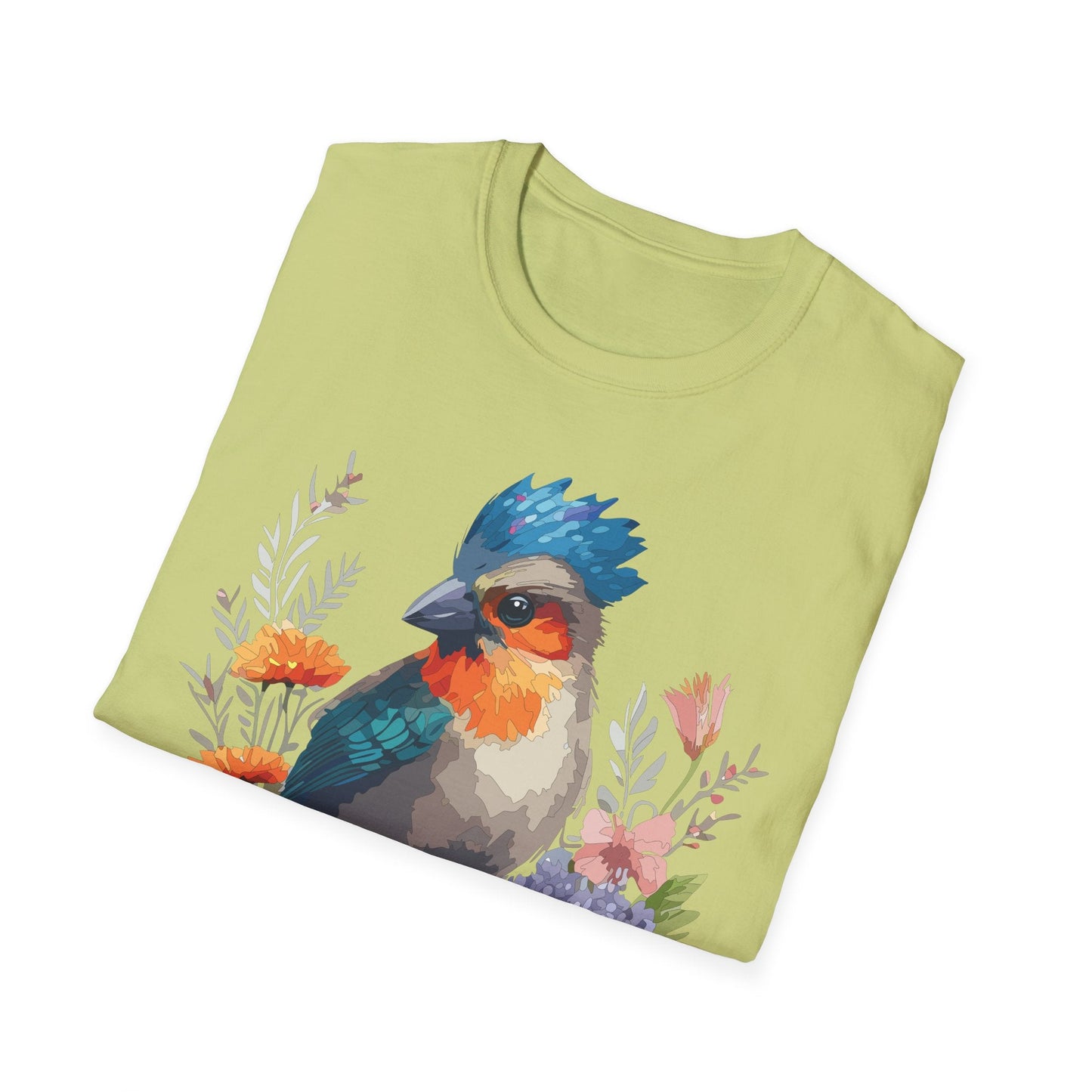 Floral Bird T Shirt Unisex Softstyle Tee 100 Percent Ring Spun Cotton Gildan 64000