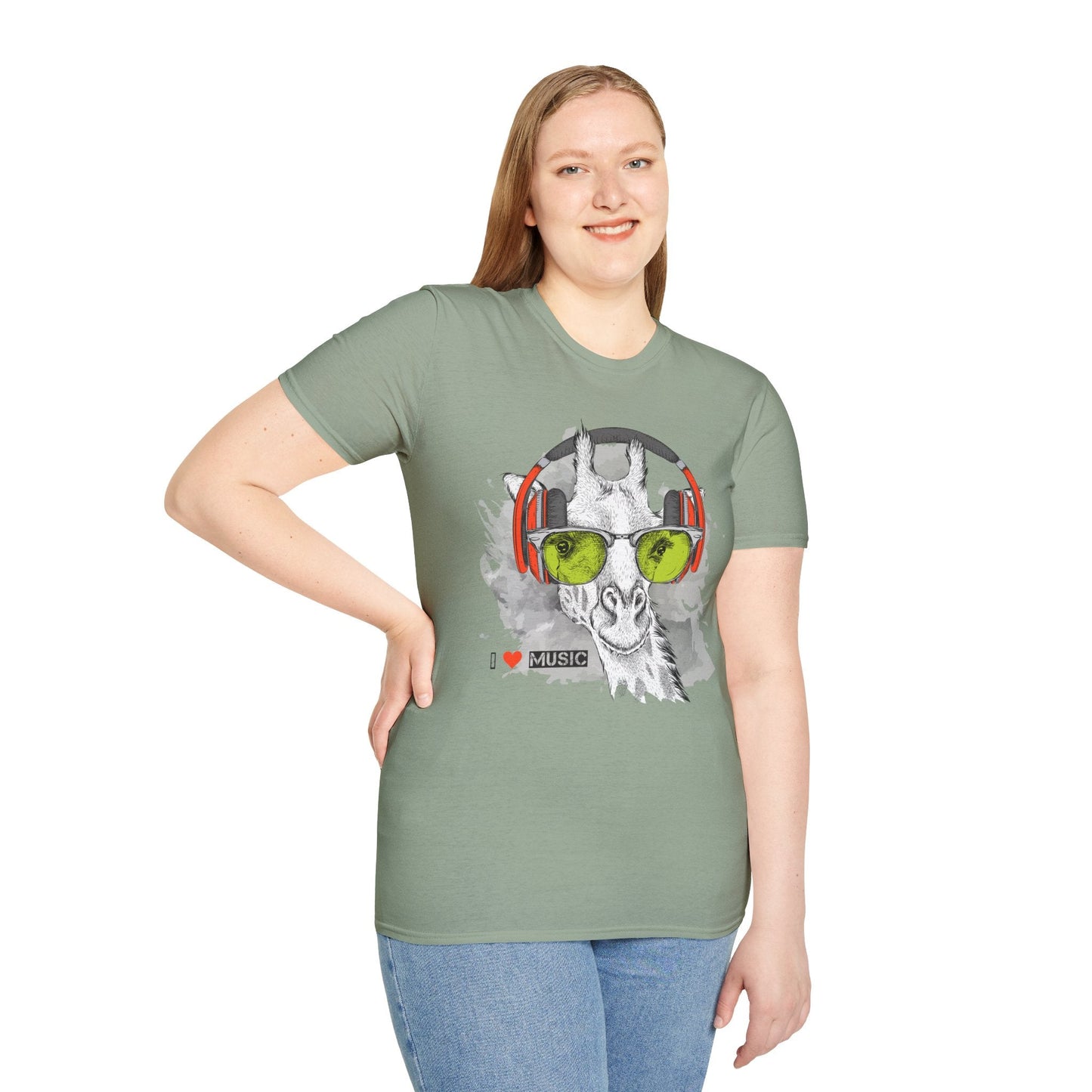 I Love Music Animals Shirt With Headphones Unisex Gildan Softstyle 100 Percent Ring Spun Cotton Tee