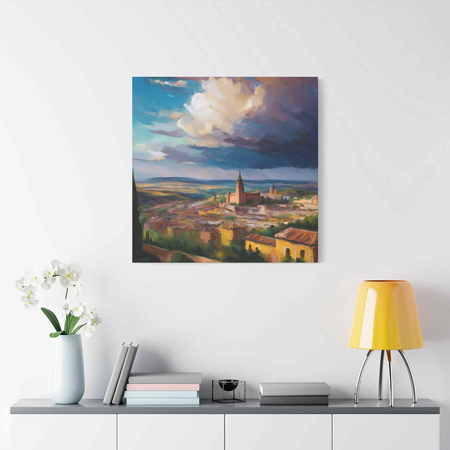 Spanish City Print Canvas, Oil Paint Print 20x20, 24x24, 30x30, 32x32, 36x36 Art Design Print Pine-Wood Inner Frame MC-57