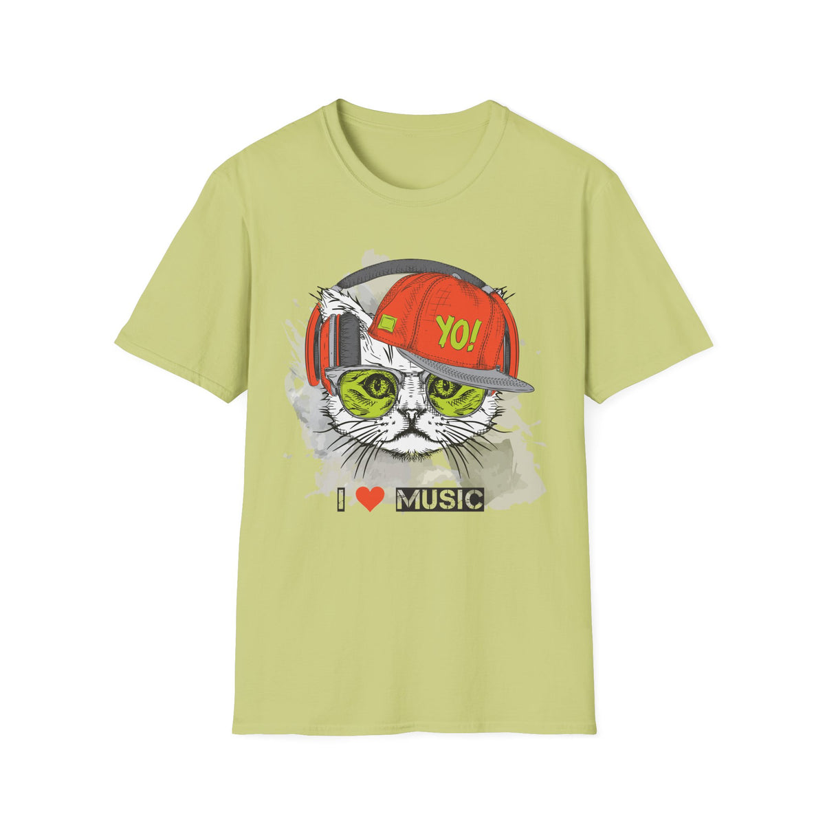 Cat DJ T-Shirt Unisex Cotton Short Sleeves I Love Music Graphic Tee