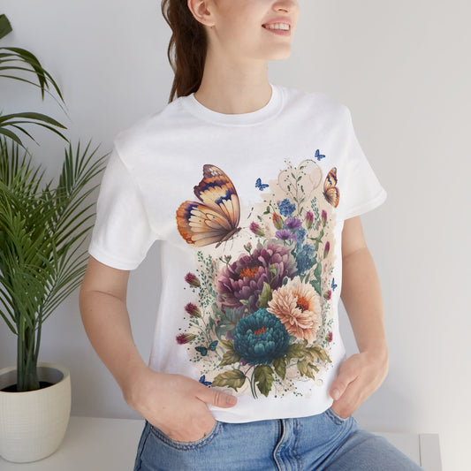 Cotton Tee Shirt with Butterfly Prints