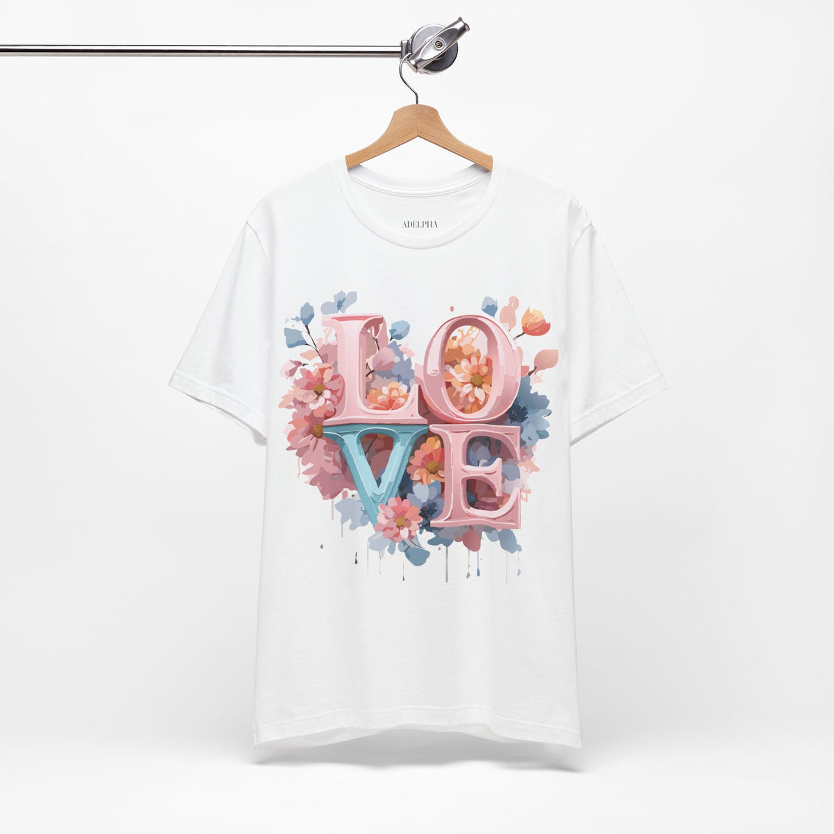 Valentine's Day Graphic Unisex Cotton Bella+Canvas Tee with Floral Art Design d109