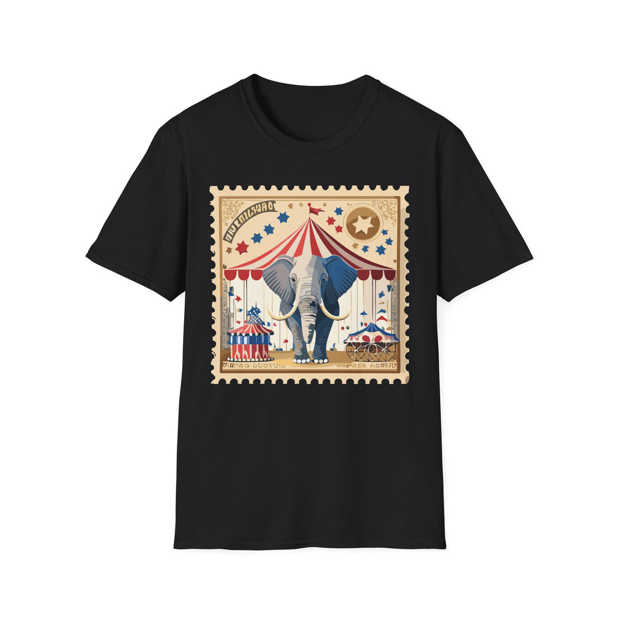 Circus Elephant Poster T-Shirt | Vintage Carnival Tent Stamp Graphic Tee Unisex 100 Cotton Gildan T-Shirt