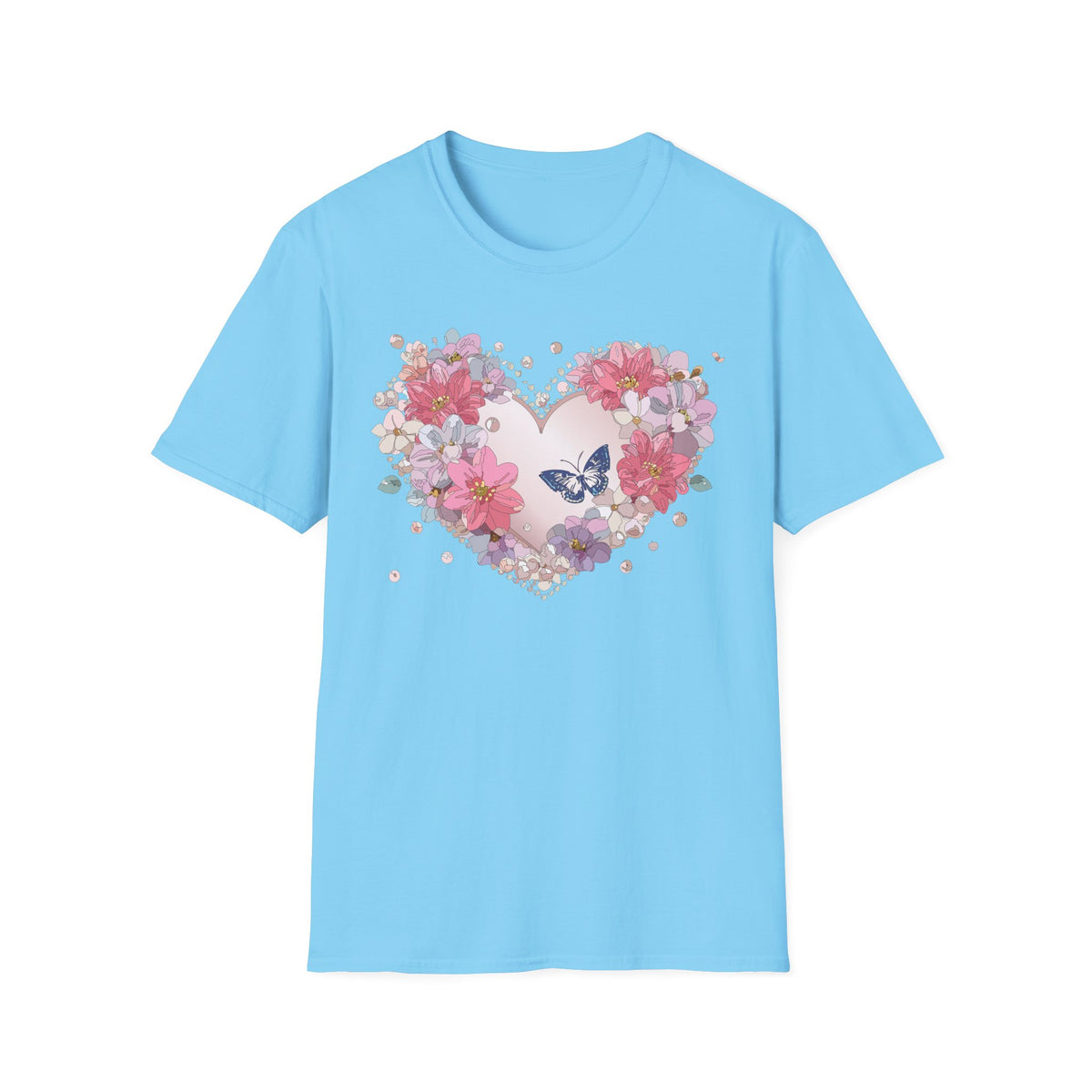 Floral Heart with Butterfly T-Shirt | Pink Flower Heart Tee