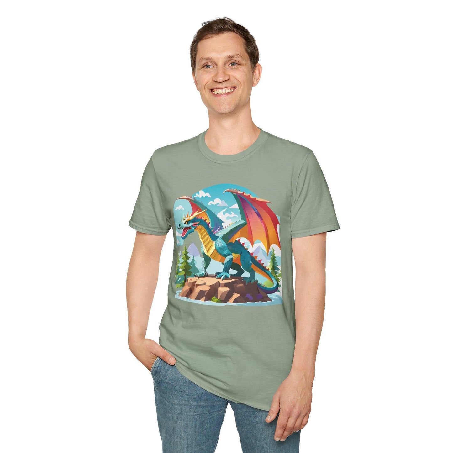 Dragon Graphic Tee Unisex Softstyle 100 Percent Ring Spun Cotton Animal Art Print Shirt