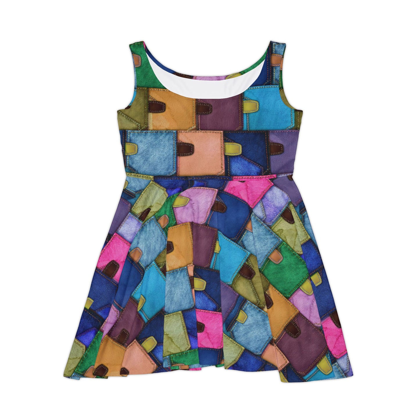 Women Denim Print Skater Dress, Denim Print Poly-Span Dress - 12