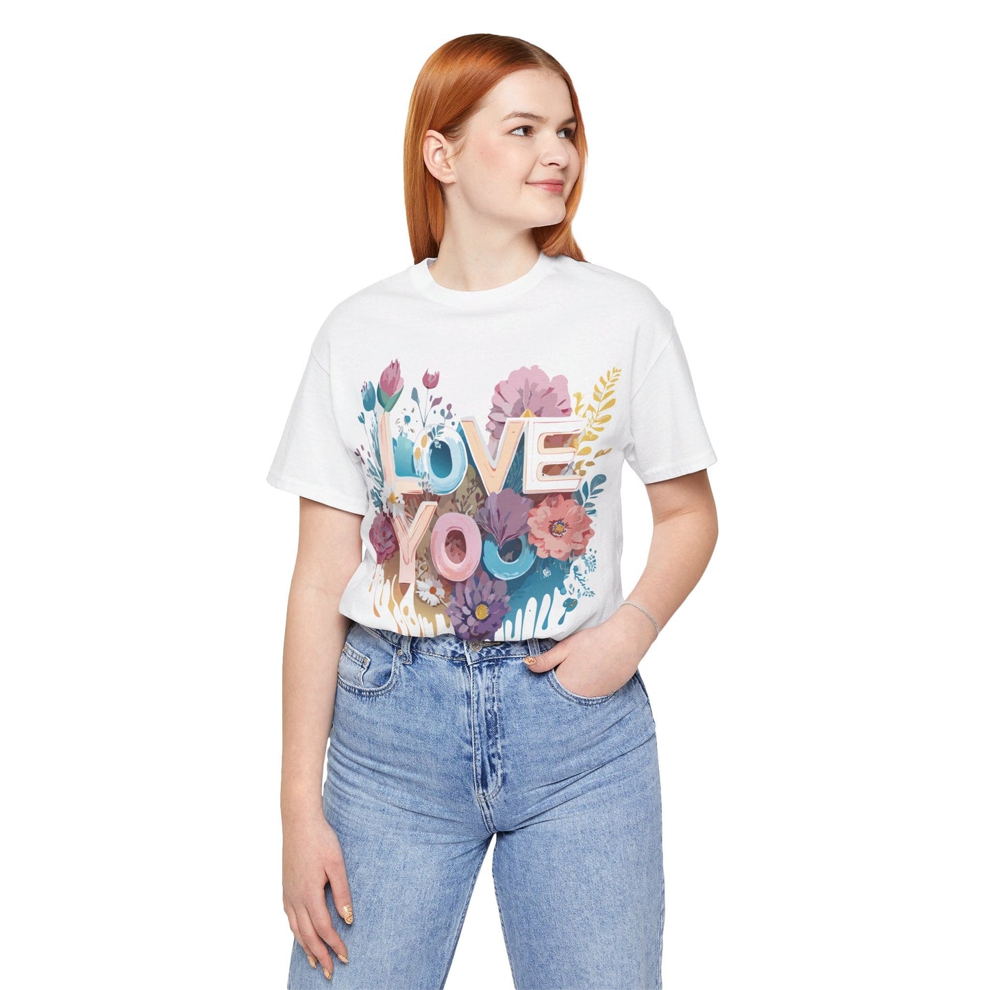 Valentine Day Graphic Unisex 100 Cotton Vintage Artwork with Love and Flower Design Tee 37