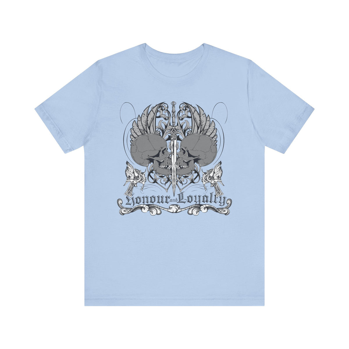 Honor Loyalty crest tee Gothic heraldry skulls wings emblem Unisex Cotton Art-48