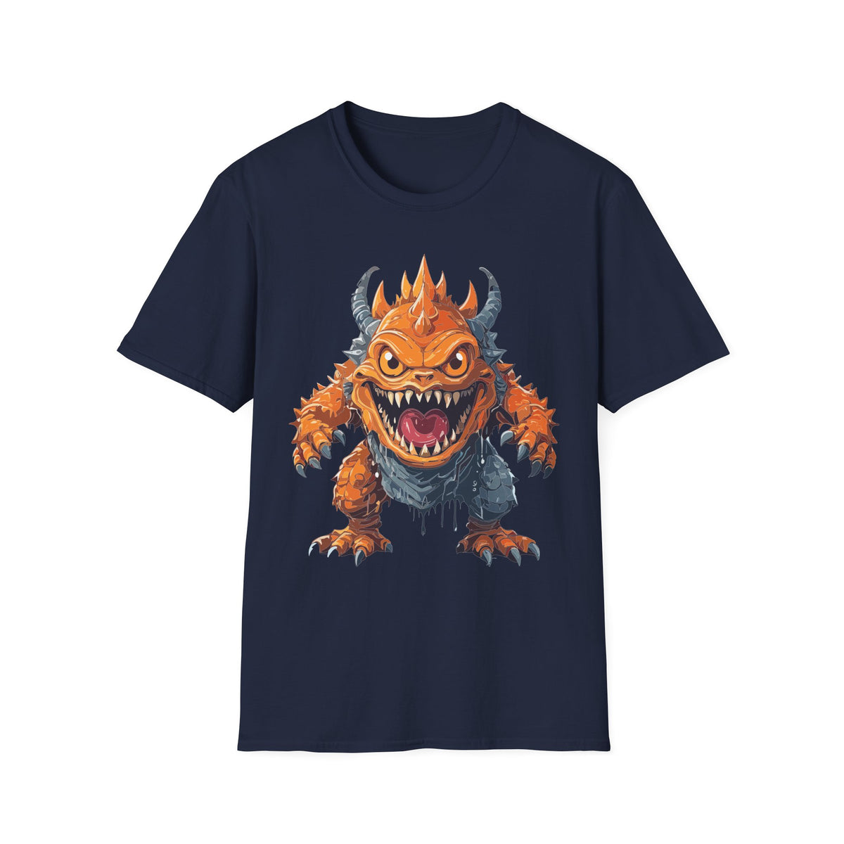 Monster Graphic T-Shirt — Fierce Orange Demon Creature Design Cartoon Graphic Tee Unisex 100 Cotton Gildan T-Shirt