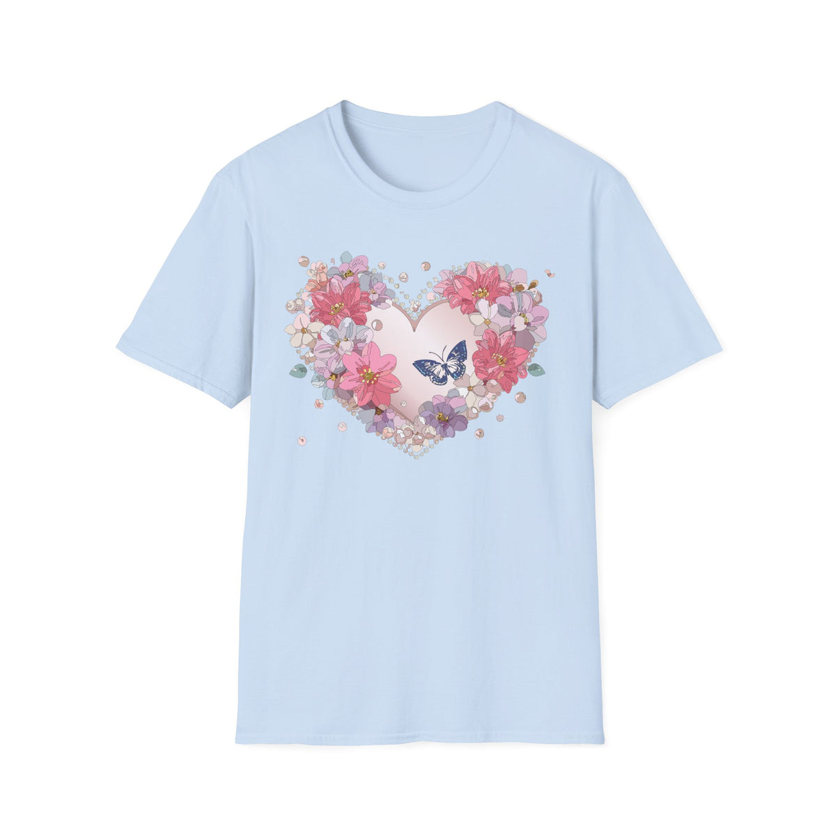 Floral Heart with Butterfly T-Shirt | Pink Flower Heart Tee