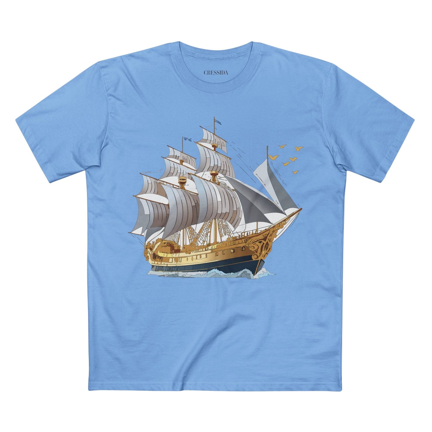 Ship Graphic Unisex 100 Cotton T-Shirt with Gold Frigate Art Design 14