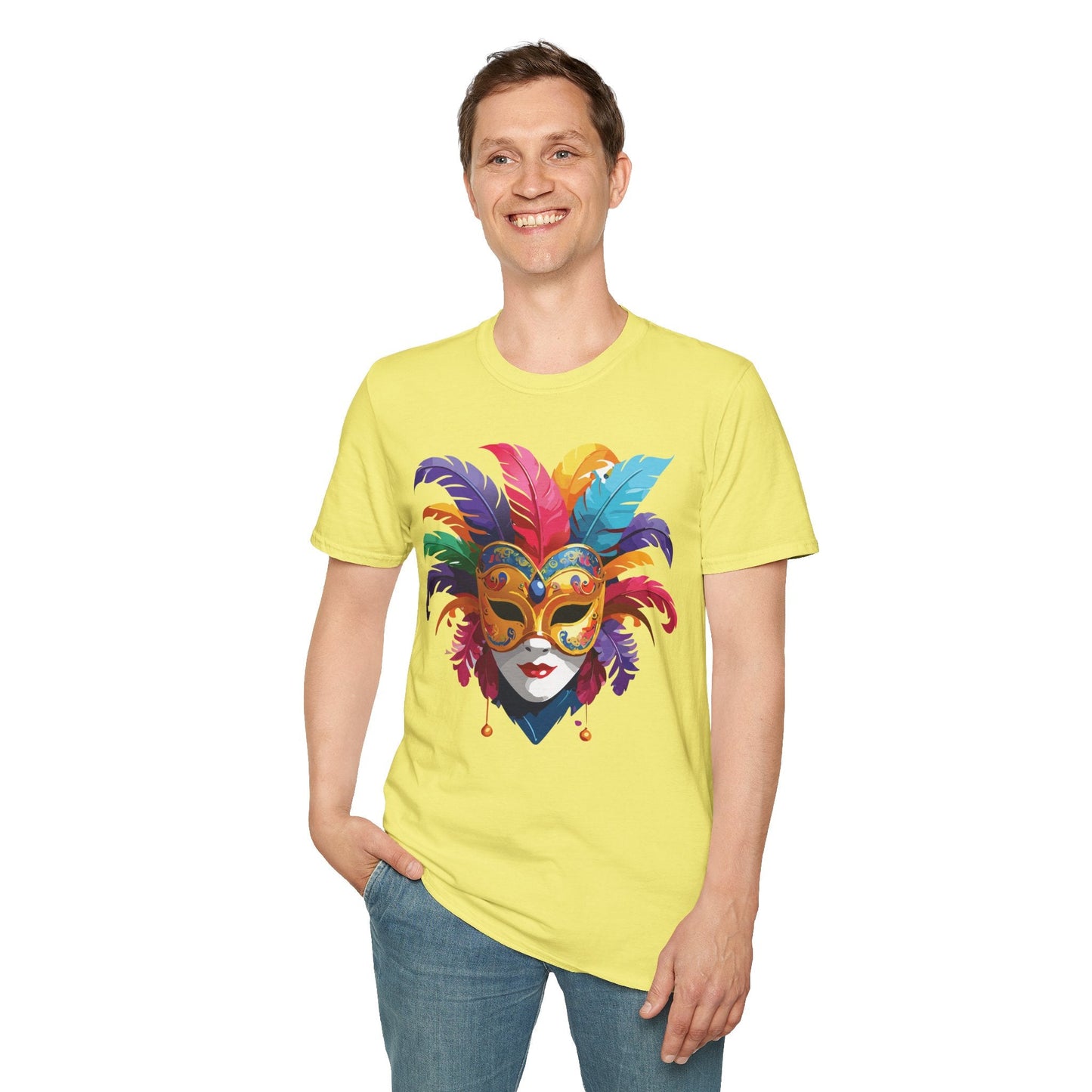 Unisex Mask Tee Shirt Gildan Softstyle 64000 Lightweight Comfortable Masquerade Design Tee