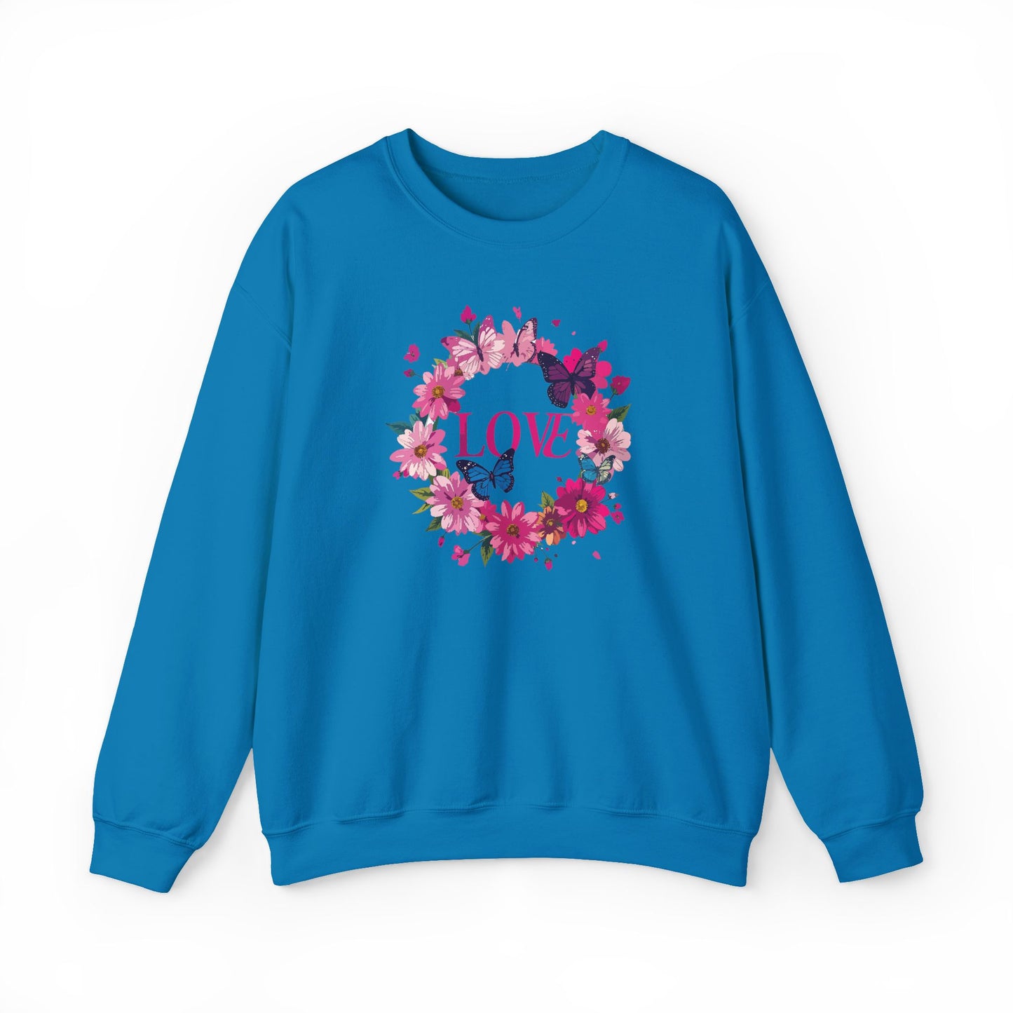 Unisex Floral Love Sweatshirt, Love Floral Sweatshirt, Floral Butterfly Sweatshirt, 50/50 Cotton-Poly Valentine's Day Sweatshirt 04