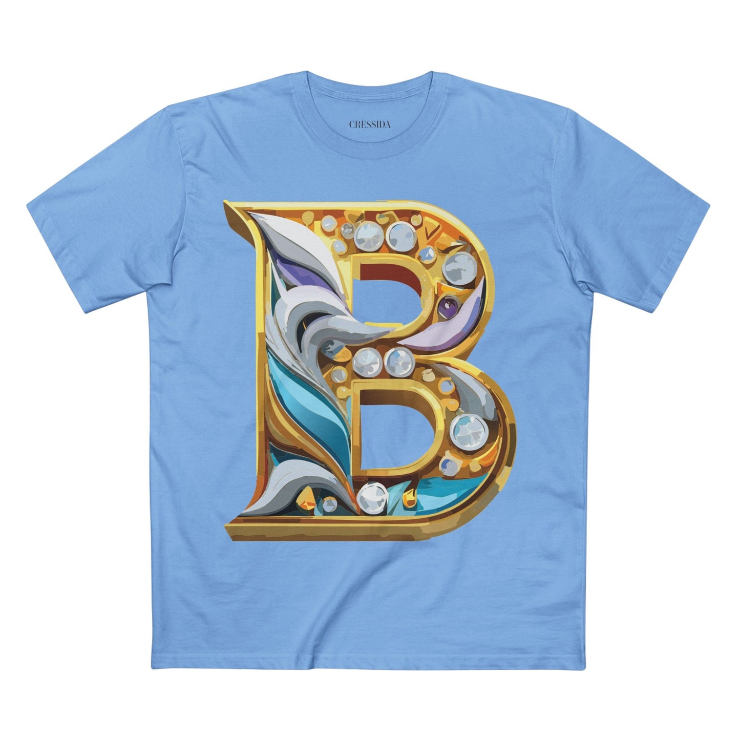 Letter B Graphic Design Tee Unisex 100 Cotton With Antique Gold Letters Artwork T-Shirt