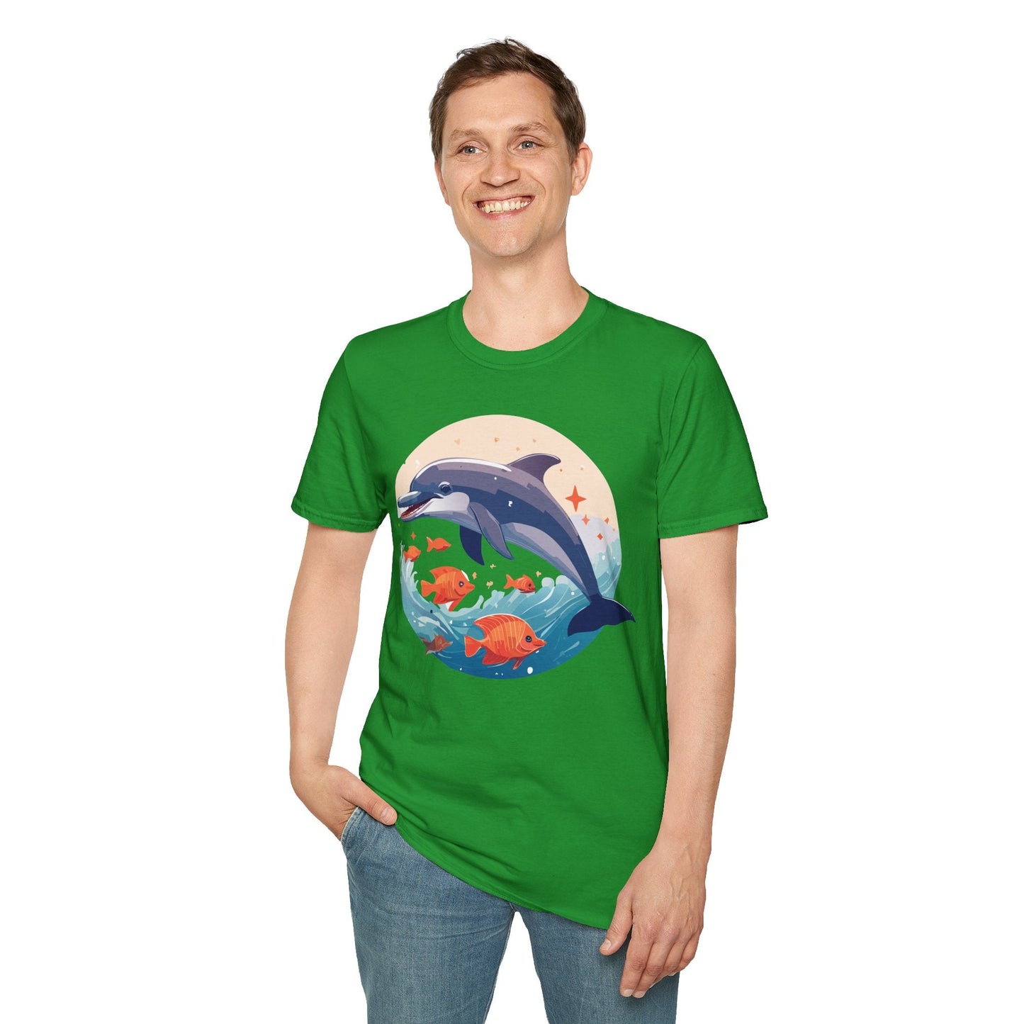 Unisex Dolphin Shirt Gildan Softstyle 64000 Short Sleeve Fish Tee With Dolphin Graphic