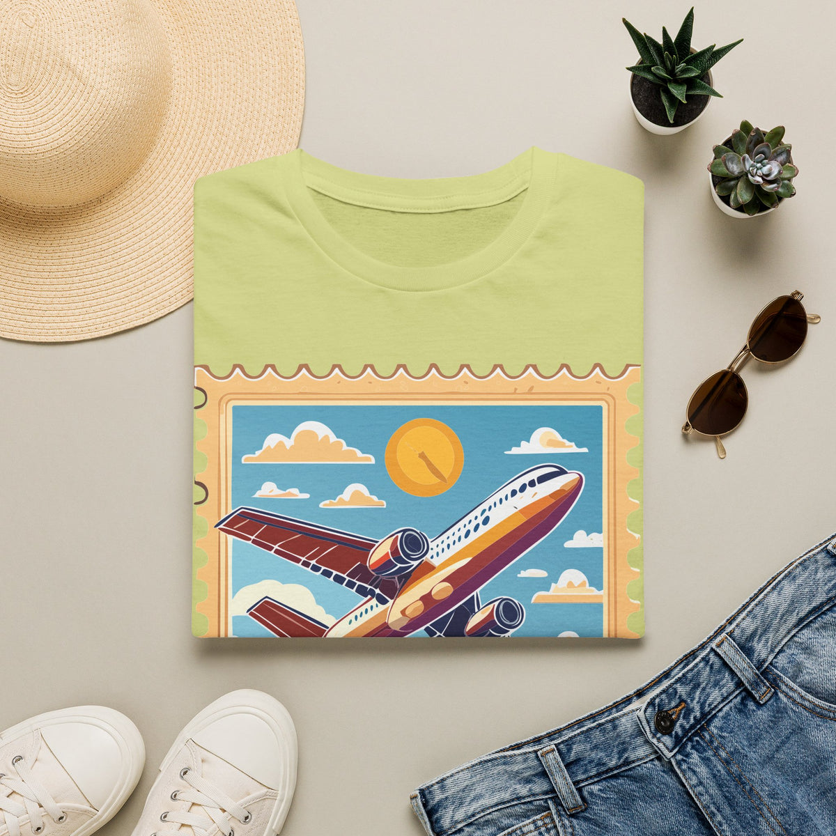Retro Airplane Stamp design T-Shirt | Vintage Travel Plane Graphic Tee Unisex 100 Cotton Gildan T-Shirt