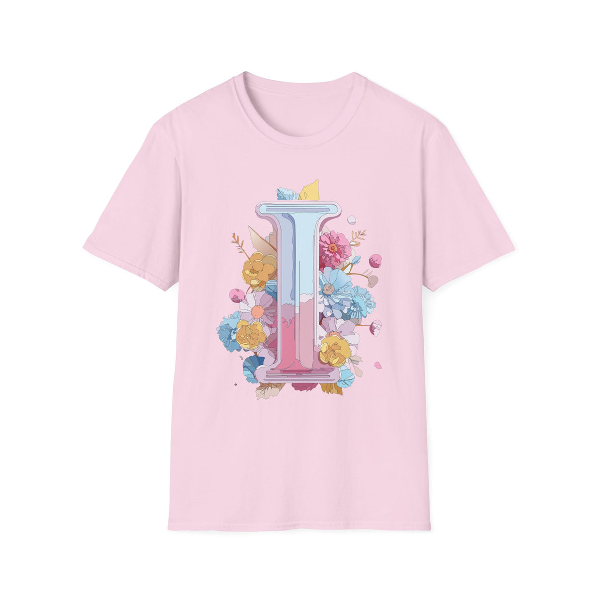 Floral Letter I T-Shirt | Pastel Monogram Initial Tee