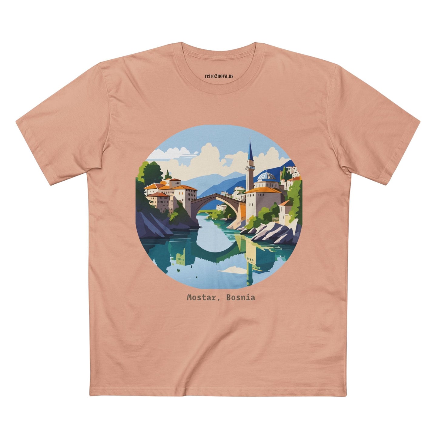 Unisex Premium Cotton Tee With Original Art Design Retro2Nova Travel And Bosnia Theme Shirt
