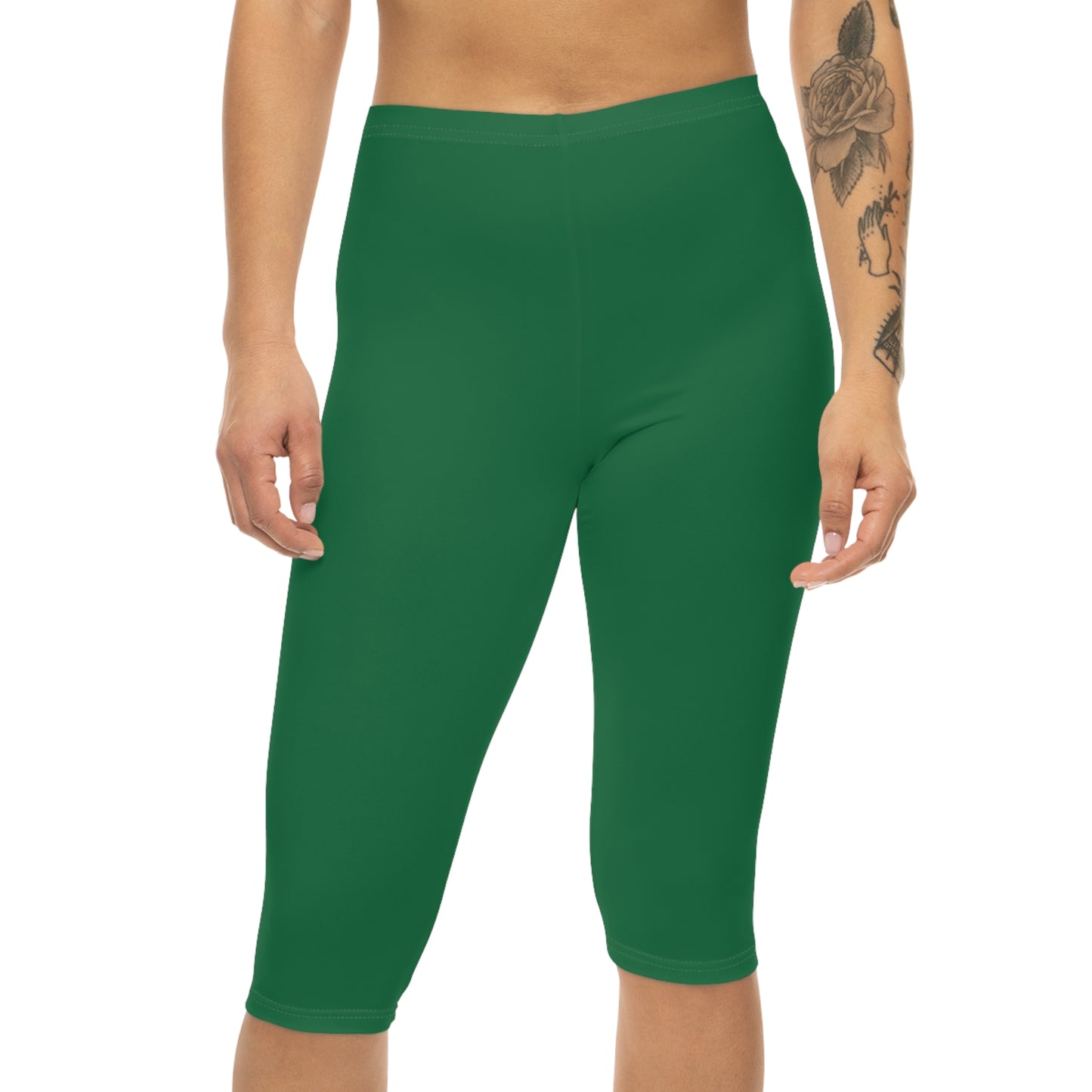 Turf Green Color Women's Brushed Suede Poly Span Casual Capri Leggings XS-2XL