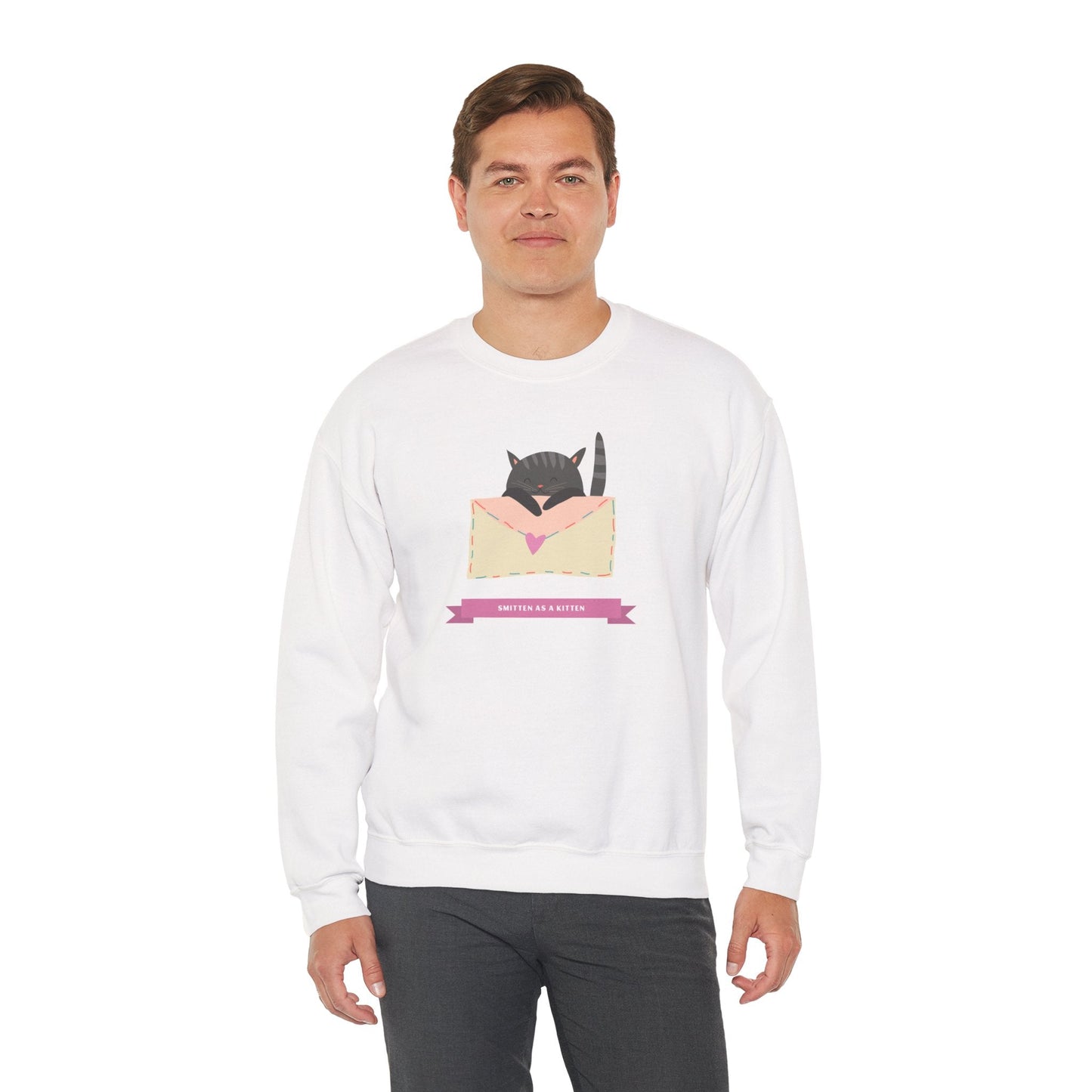 Cat Heart Sweatshirt Love For Cat Lovers Unisex Crewneck Fifty Fifty Cotton Poly Blend Gildan 18000