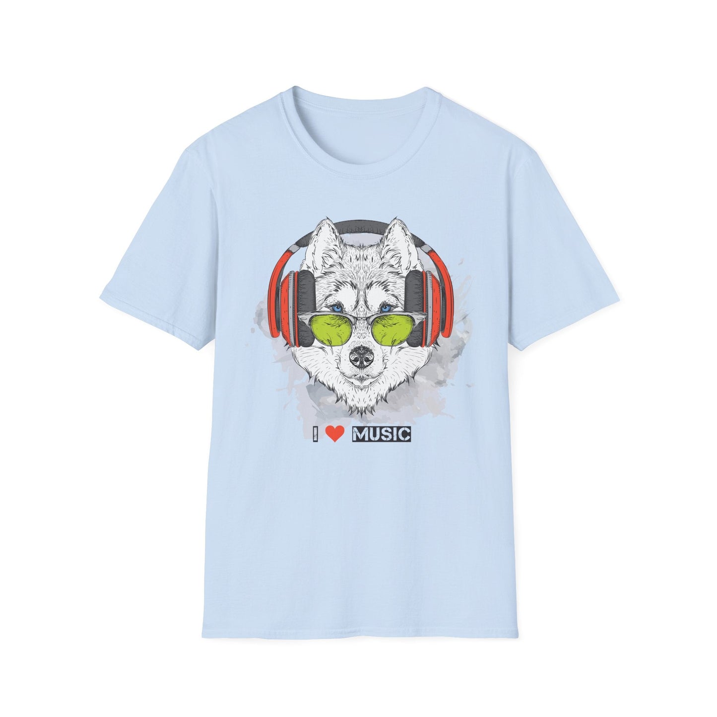 I Love Music Animals Shirt With Headphones Unisex Softstyle Tee Premium Comfort Short Sleeve