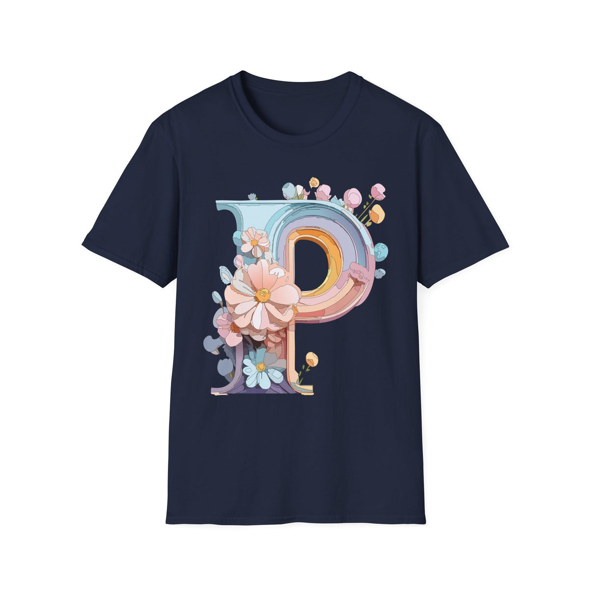 Floral Letter P T-Shirt | Pastel Rainbow Monogram Tee