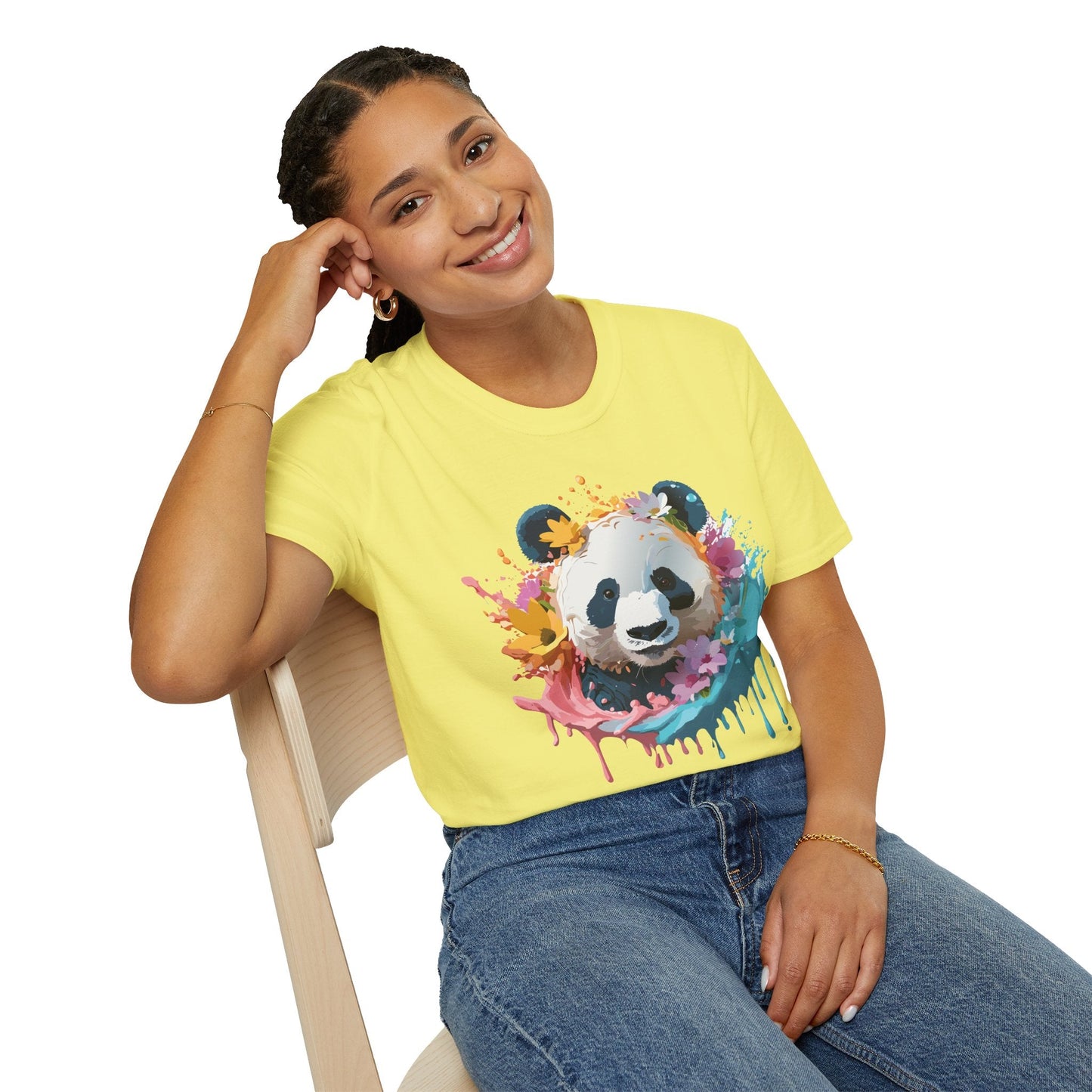 Unisex Panda Shirt Softstyle Tee 100 Percent Ring Spun Cotton Casual Animal Print