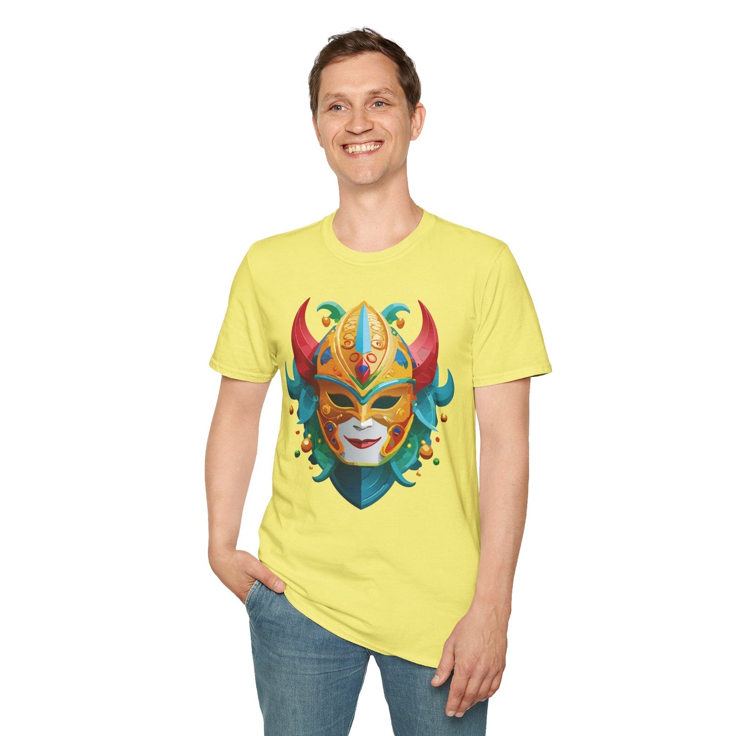 Unisex Mask Tee Shirt Softstyle Gildan 64000 Cotton Tee Masquerade Design Artwork
