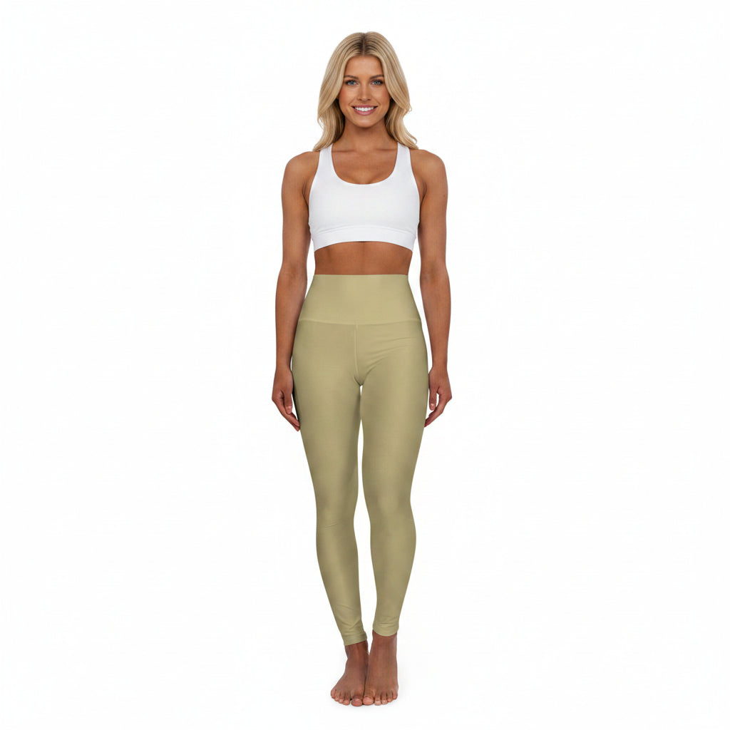 Summer Sand Khaki Color High-Waist Yoga Leggings Women's Seamless Poly-Span Stretchy Pants XS-2XL