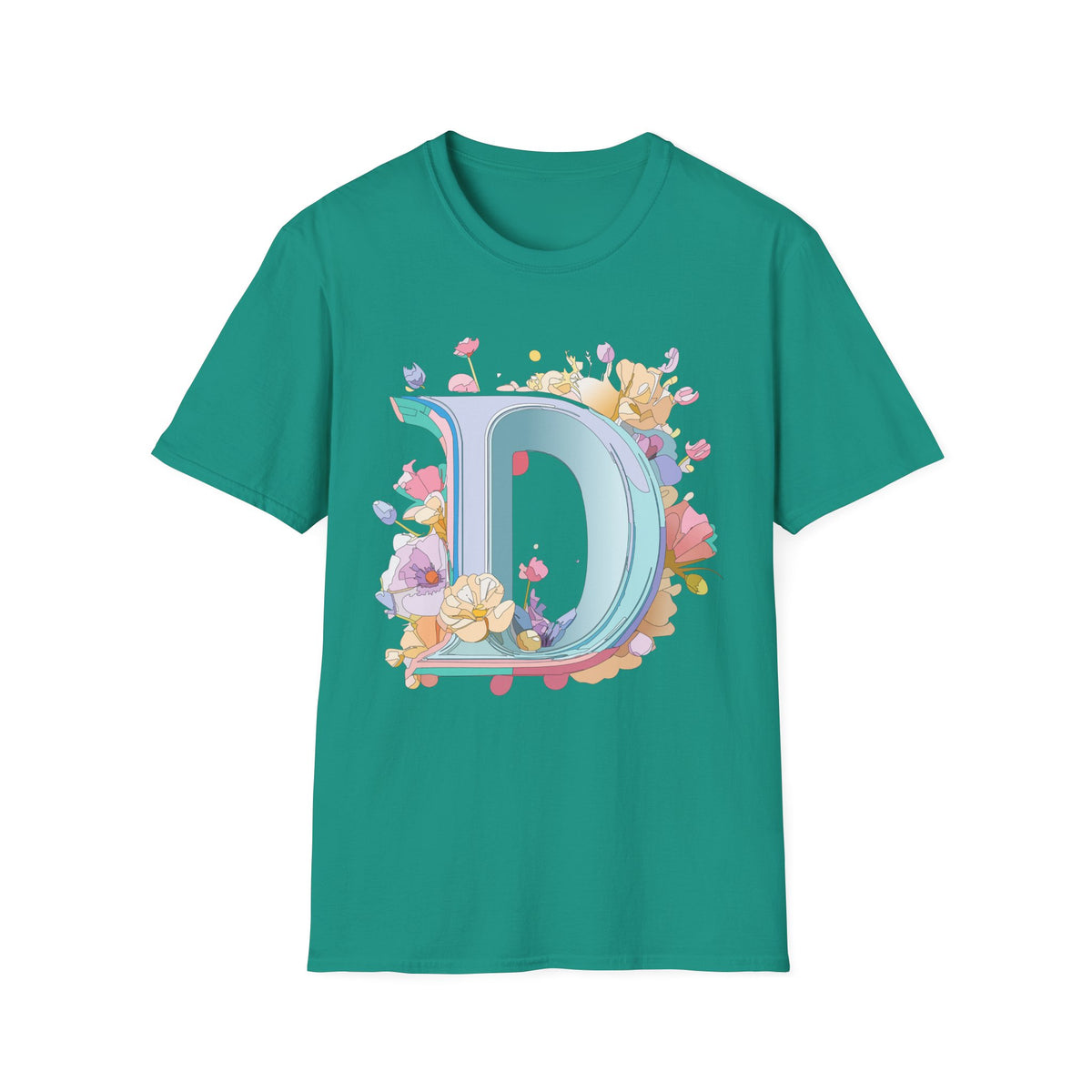 Floral Letter D T-Shirt | Pastel Monogram Initial Tee