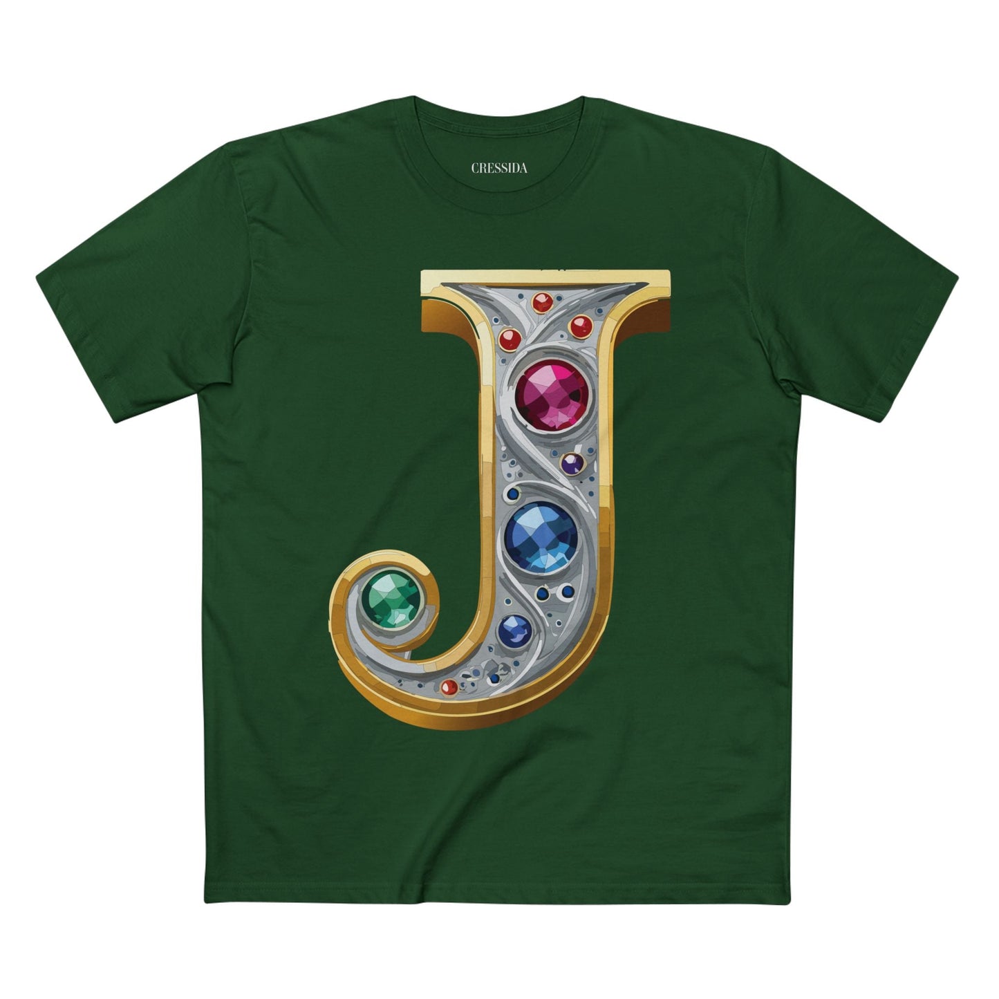 Letter J Graphic Design Tee Unisex 100 Cotton With Antique Gold Letters Artwork T-Shirt