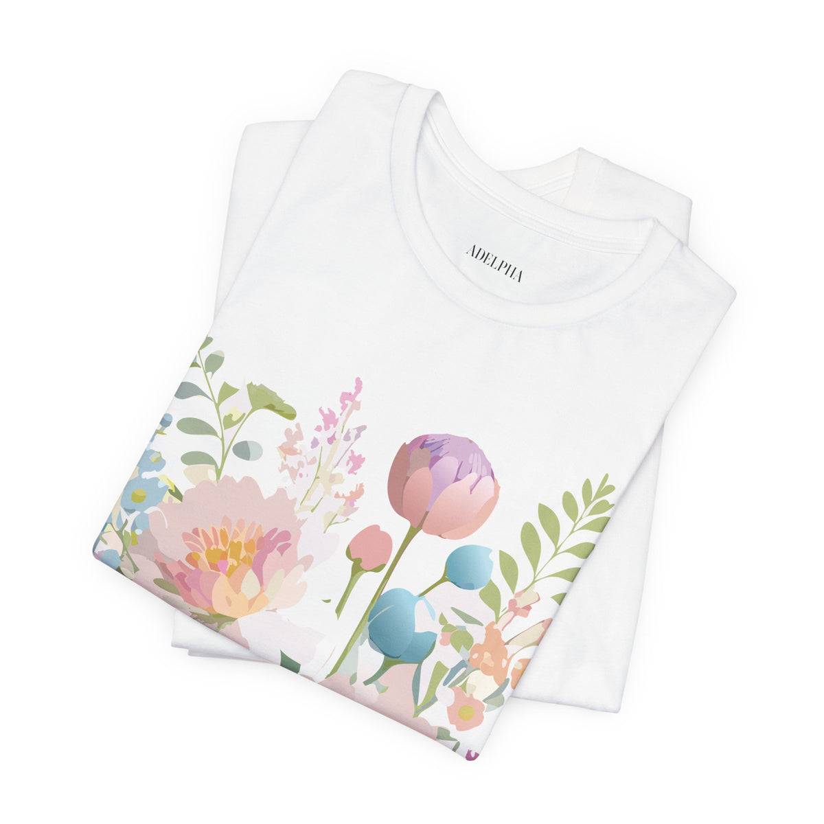 Floral Graphic Unisex Cotton Bella+Canvas Tee with Flowers Art Design n123