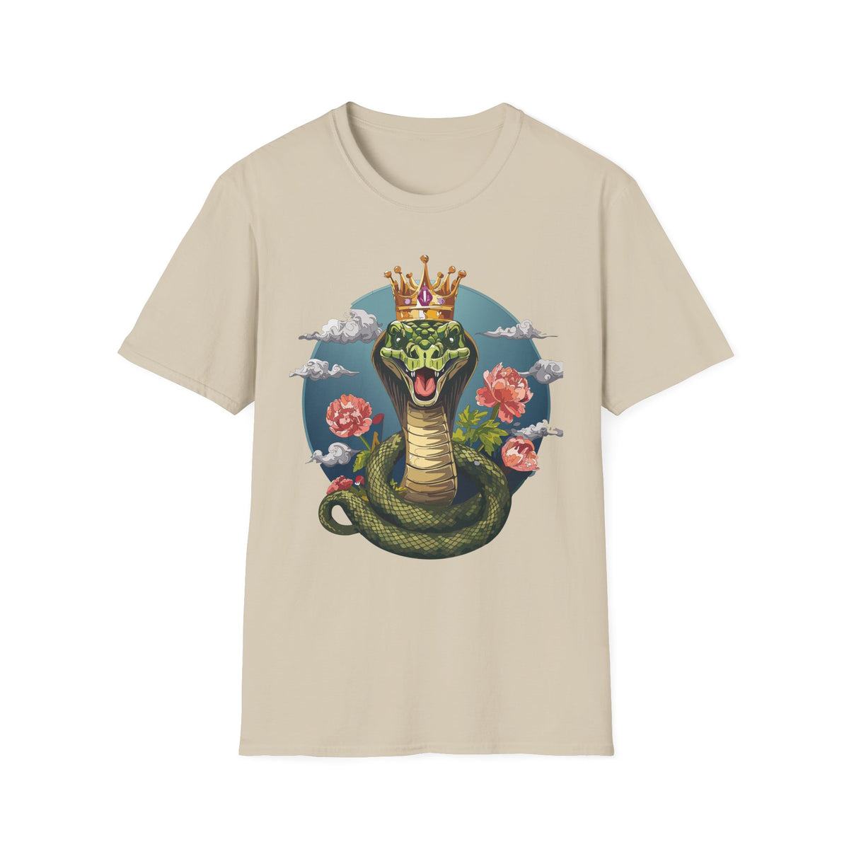 Crowned Snake Illustration T-Shirt | King Cobra Floral Art